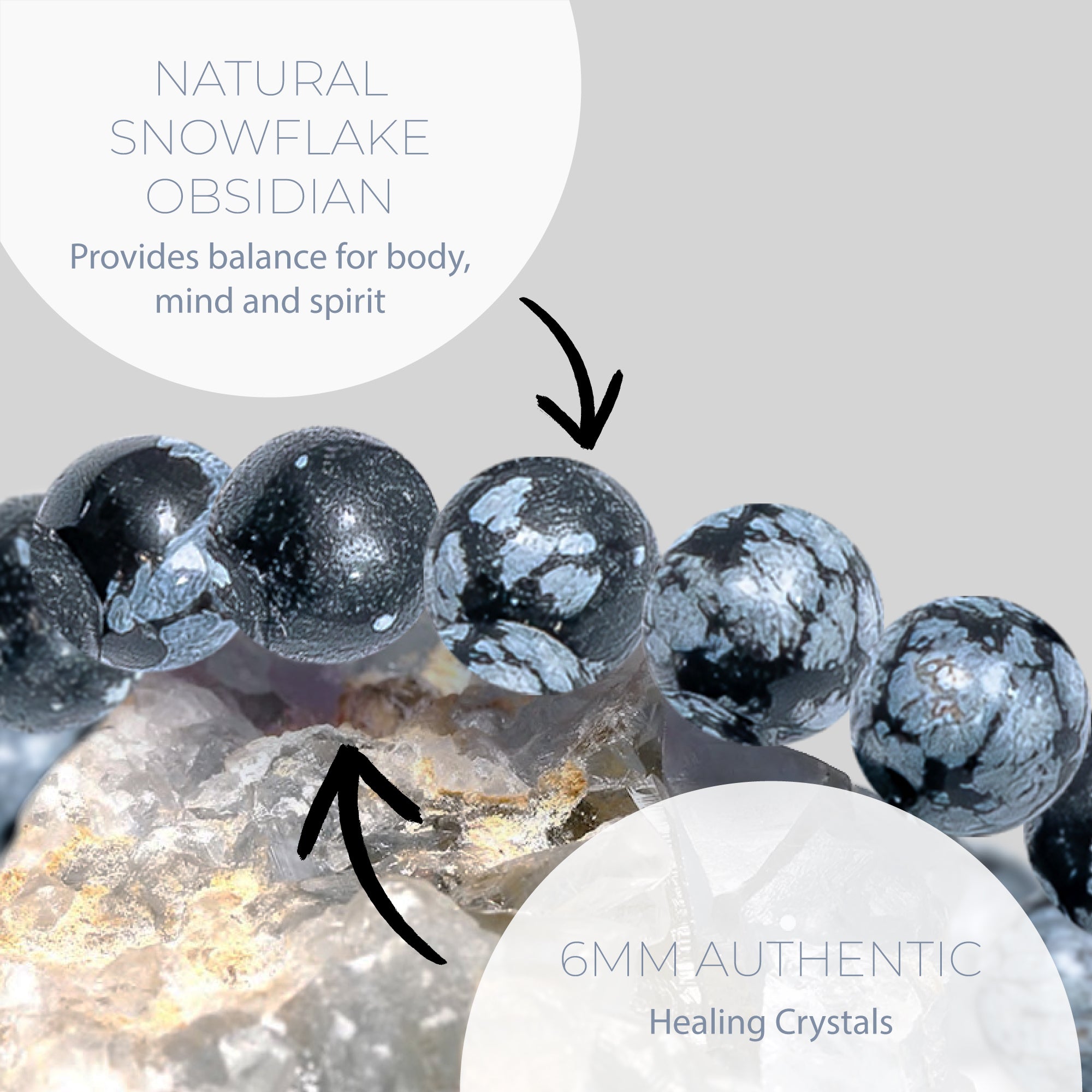 Healing Snowflake Obsidian bead bracelet 6mm