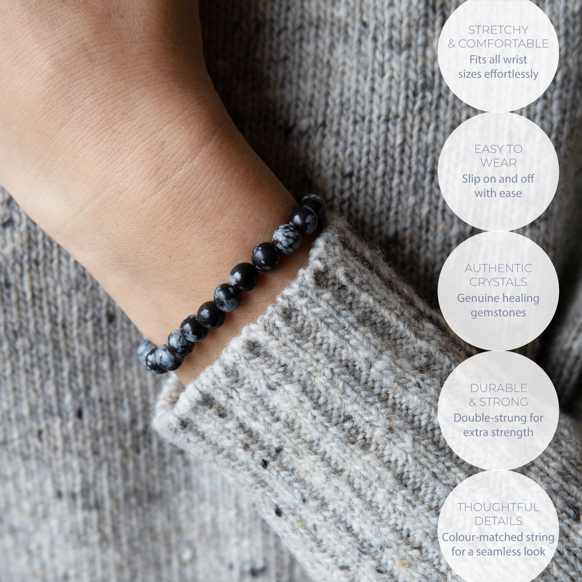 Healing Snowflake Obsidian bead bracelet 6mm