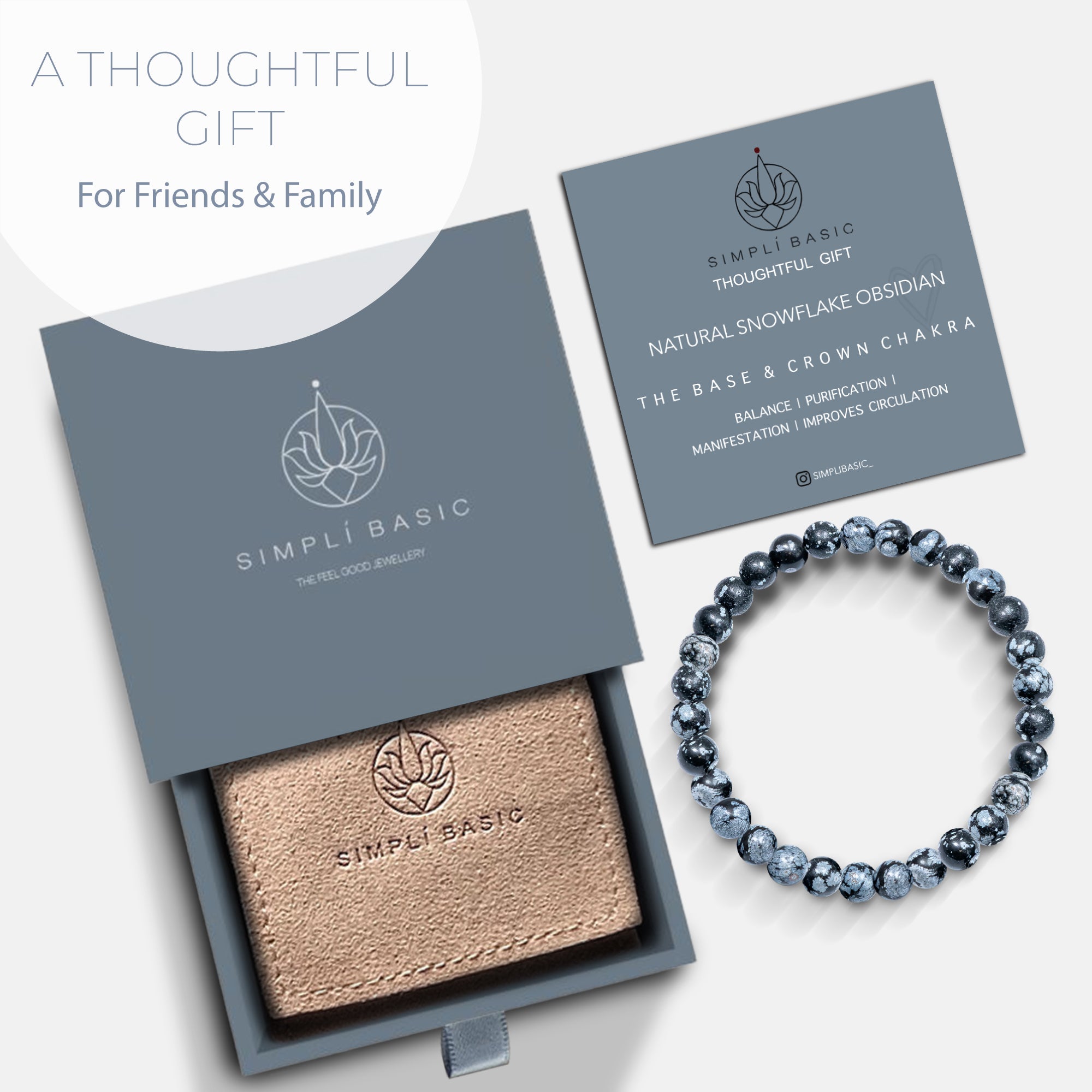 Healing Snowflake Obsidian bead bracelet 6mm