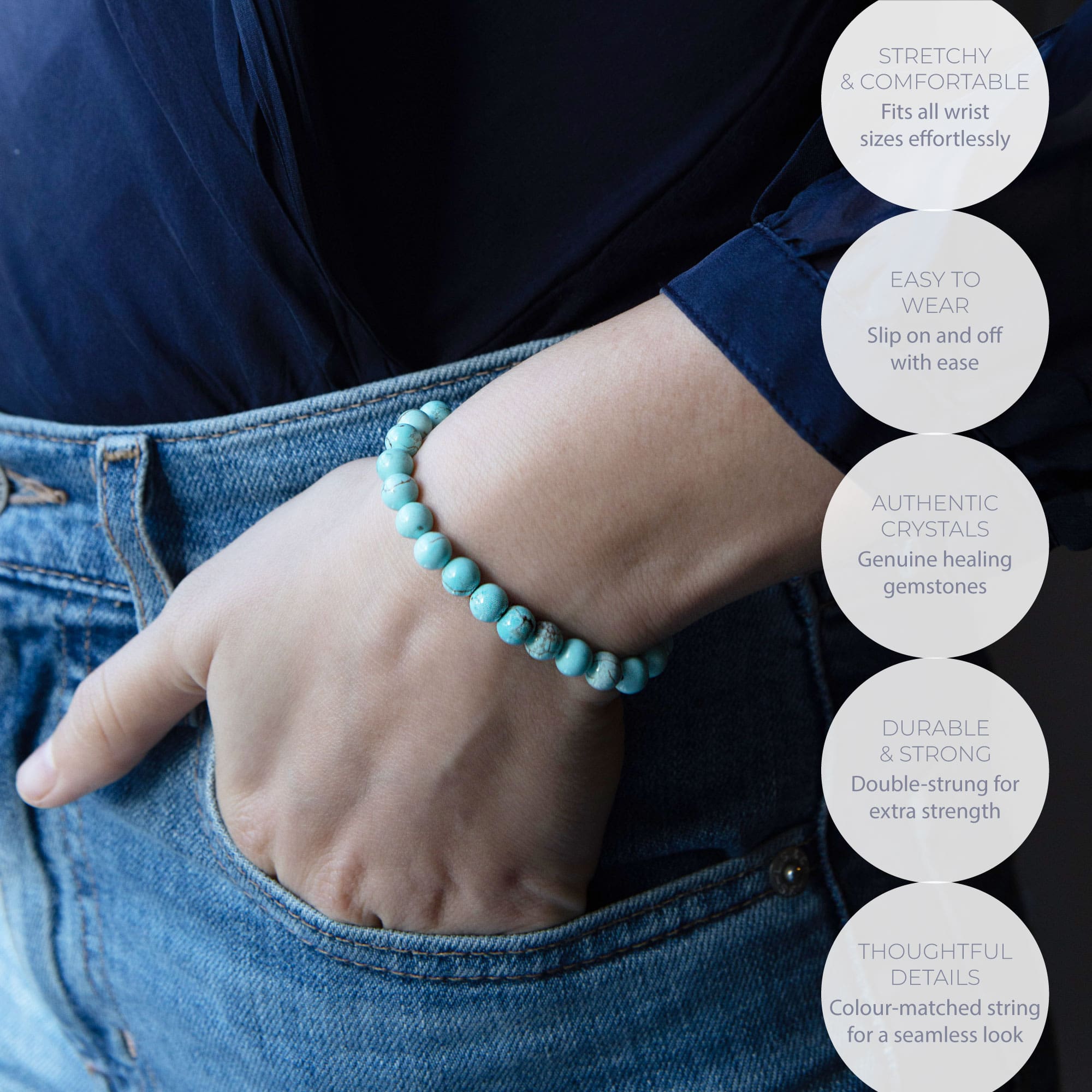 HEALING TURQUOISE BEAD BRACELET 6MM