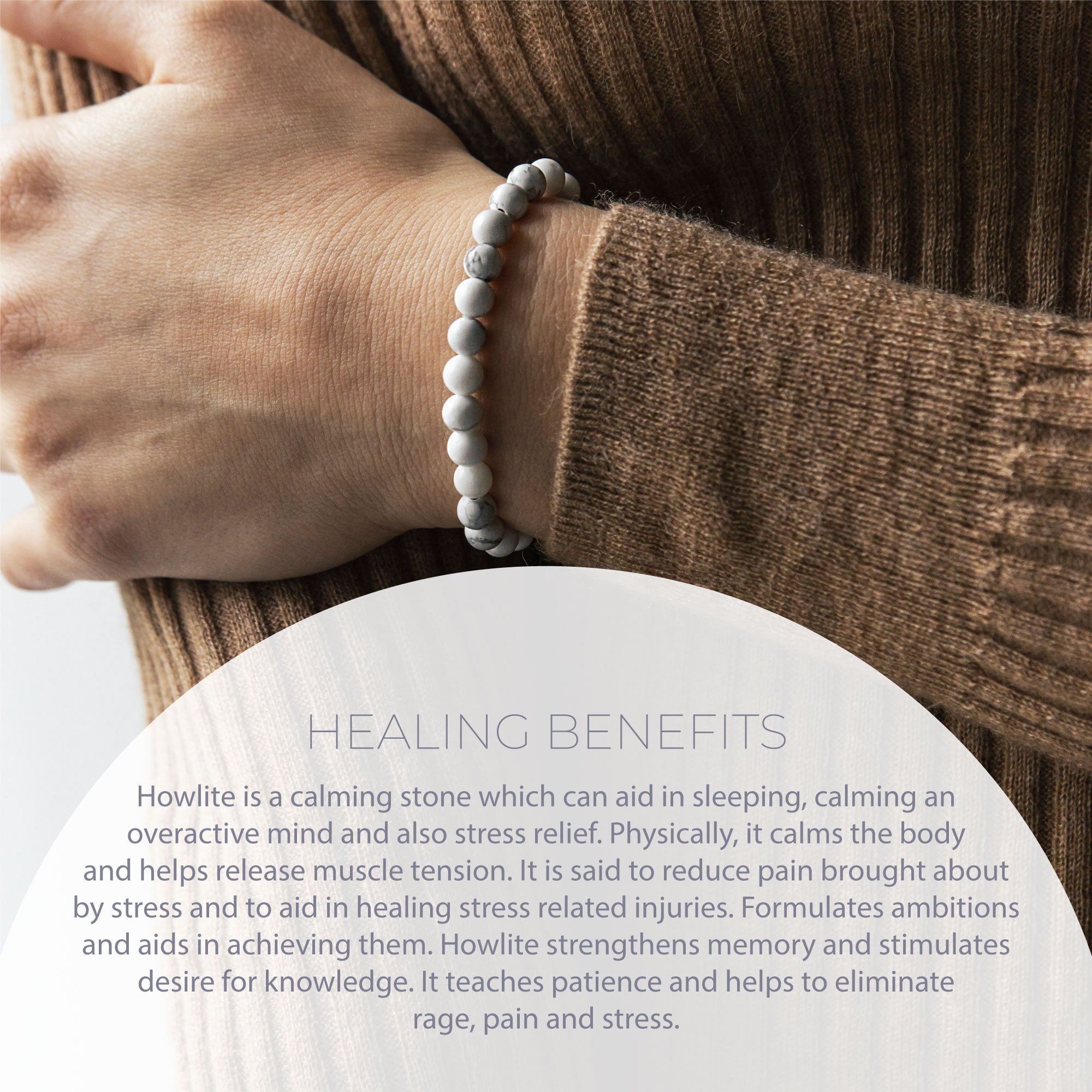 HEALING WHITE HOWLITE BEAD BRACELET 6MM