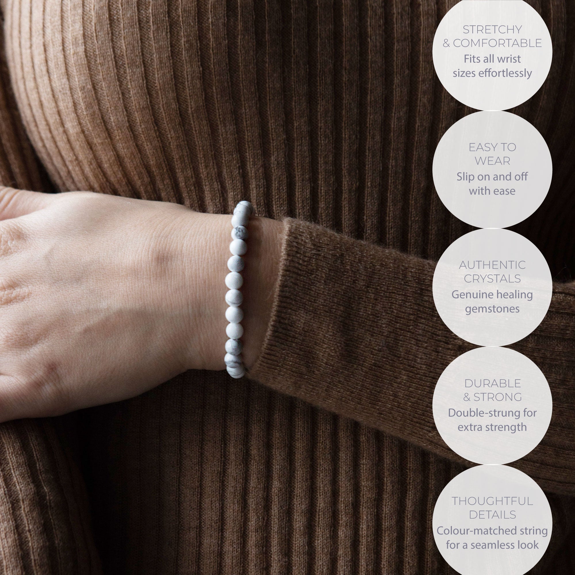 HEALING WHITE HOWLITE BEAD BRACELET 6MM