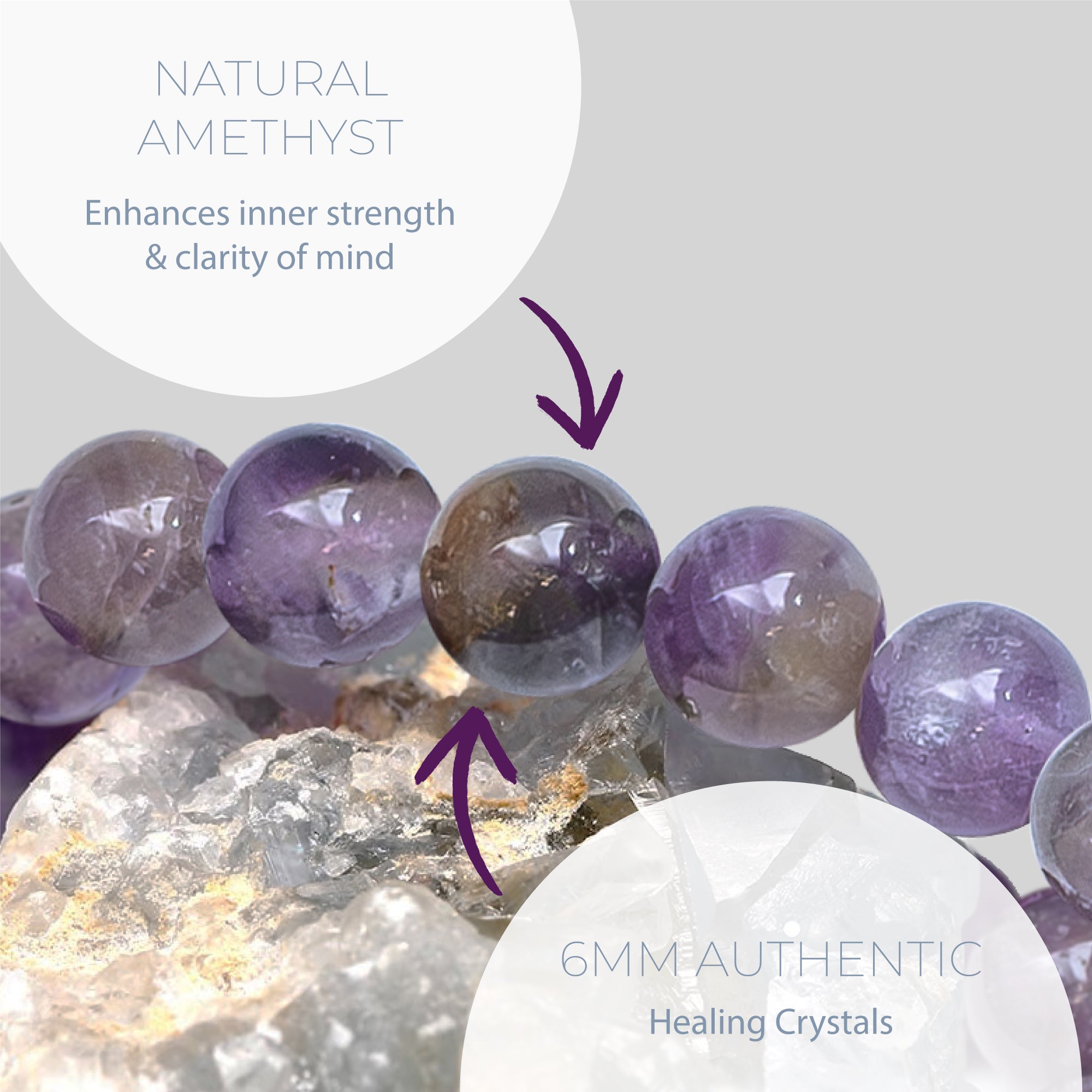 HEALING AMETHYST BEAD BRACELET 6MM