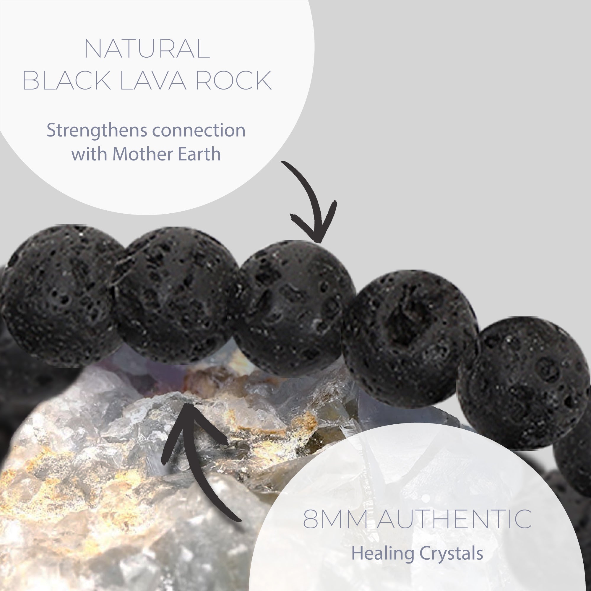 Healing black Lava Rock bead bracelet 8mm
