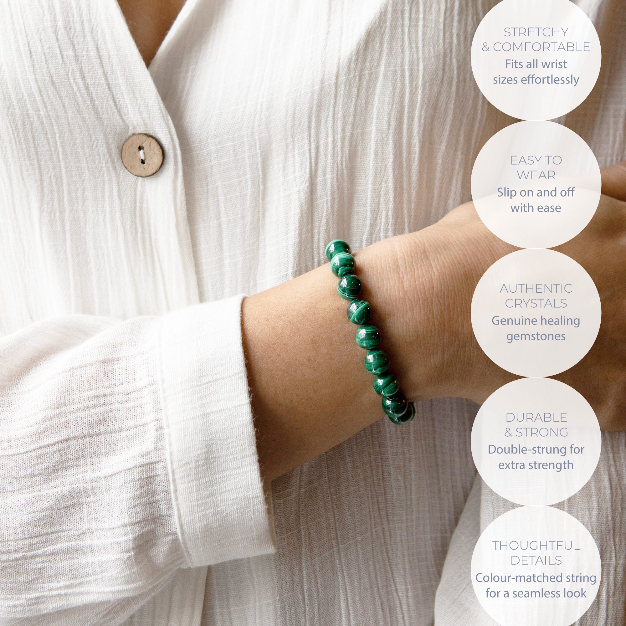 Healing Malachite bead bracelet 8mm