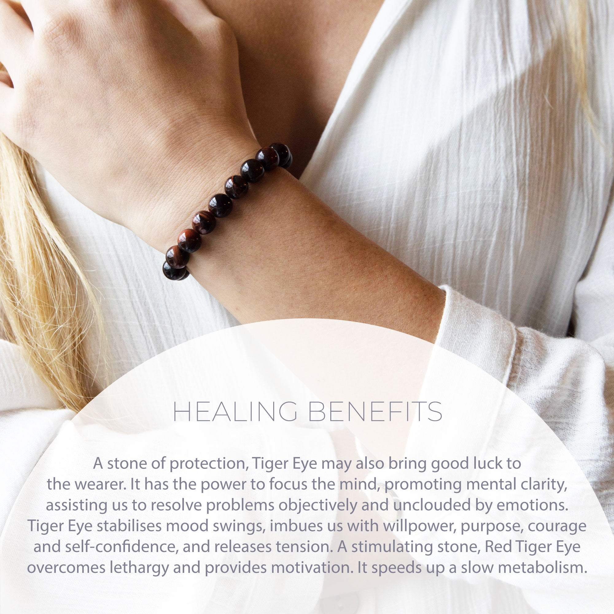 Healing Red Tiger Eye Bead Bracelet 8MM