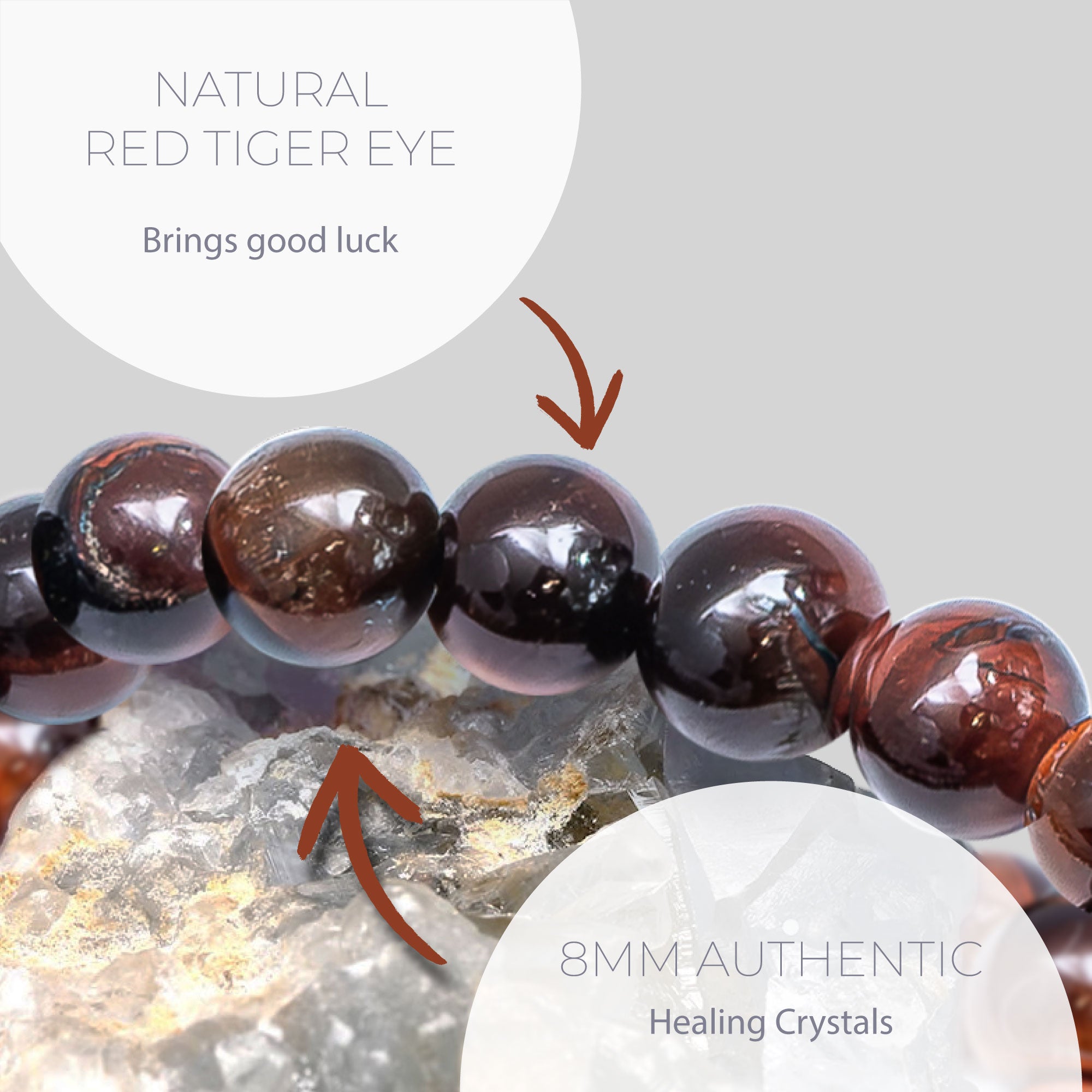 Healing Red Tiger Eye Bead Bracelet 8MM
