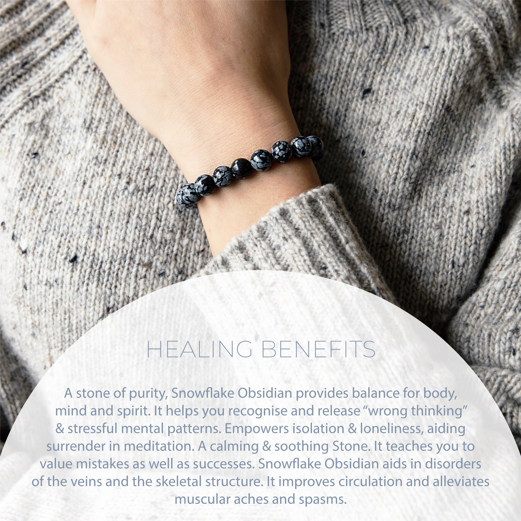 Healing Snowflake Obsidian bead bracelet 8mm