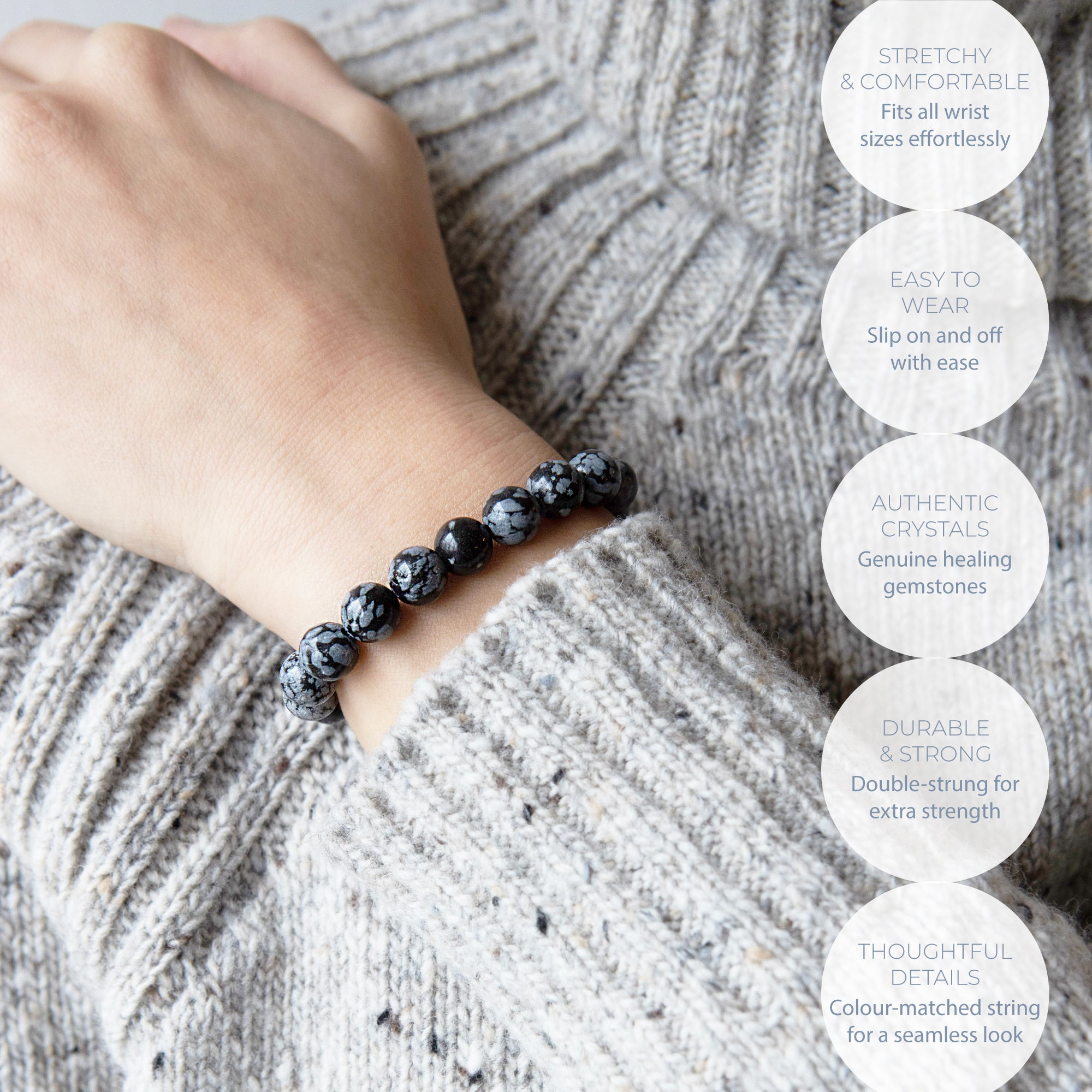 Healing Snowflake Obsidian bead bracelet 8mm