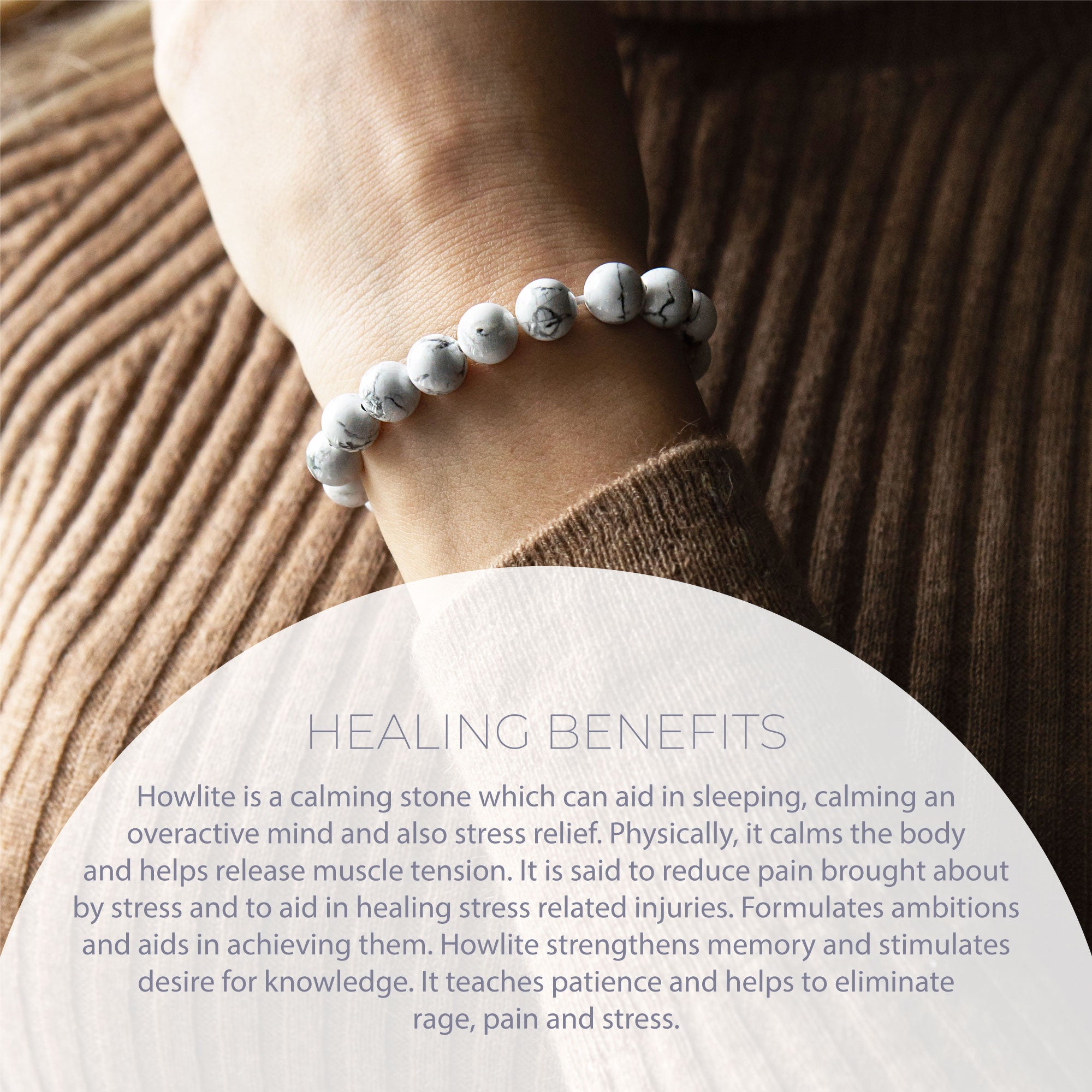 HEALING WHITE HOWLITE BEAD BRACELET 8MM