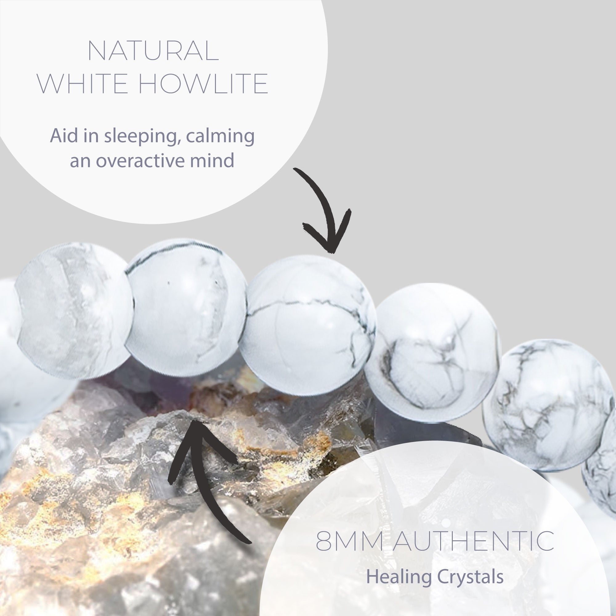 HEALING WHITE HOWLITE BEAD BRACELET 8MM