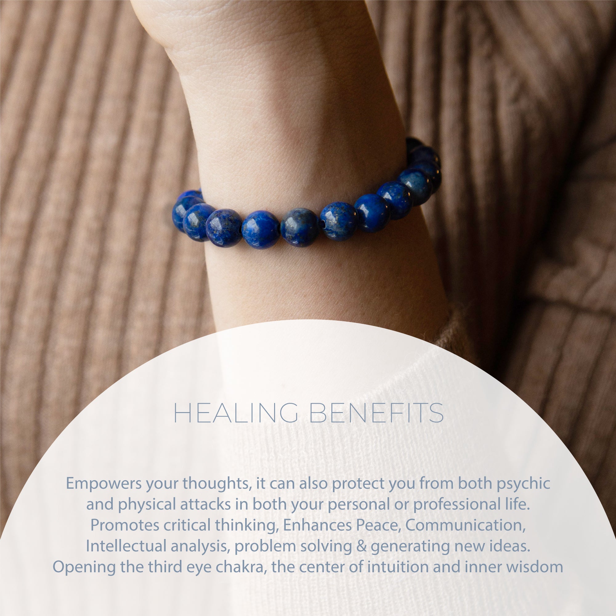 HEALING BLUE LAPIS LAZULI BEAD BRACELET 8MM