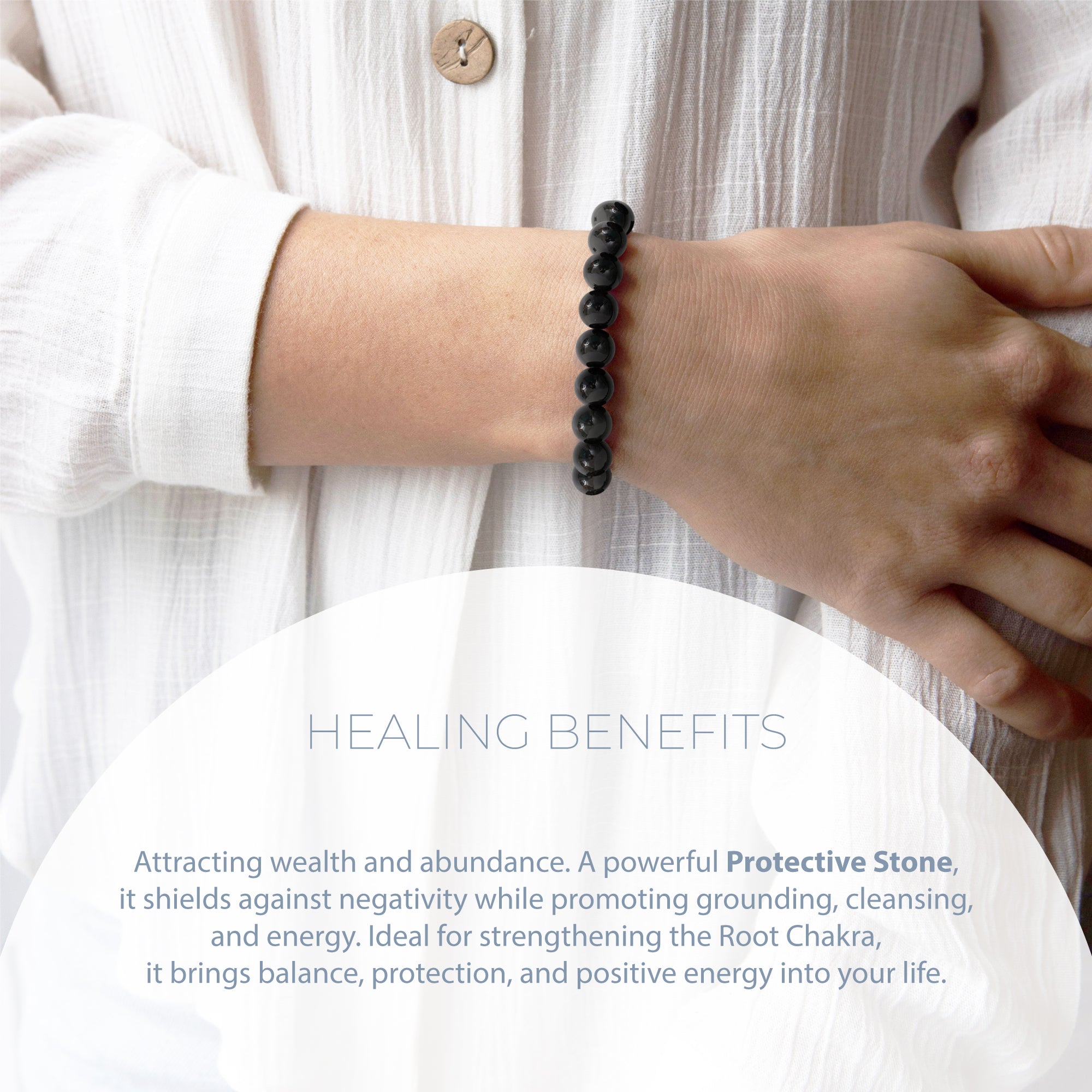 HEALING BLACK OBSIDIAN BEAD BRACELET 8MM