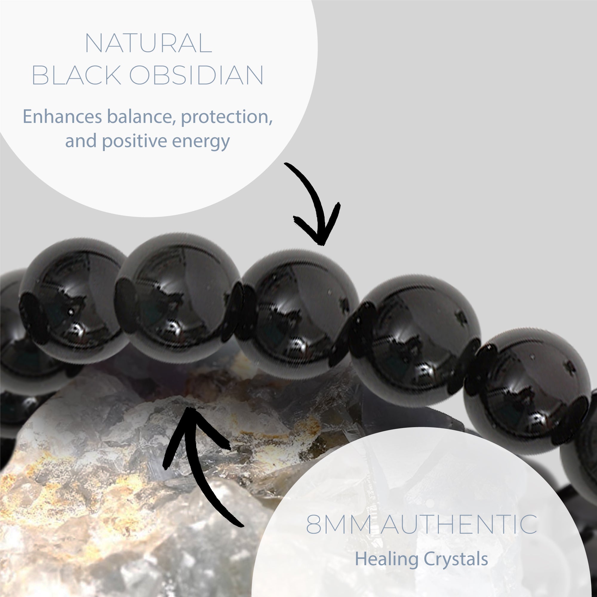 HEALING BLACK OBSIDIAN BEAD BRACELET 8MM