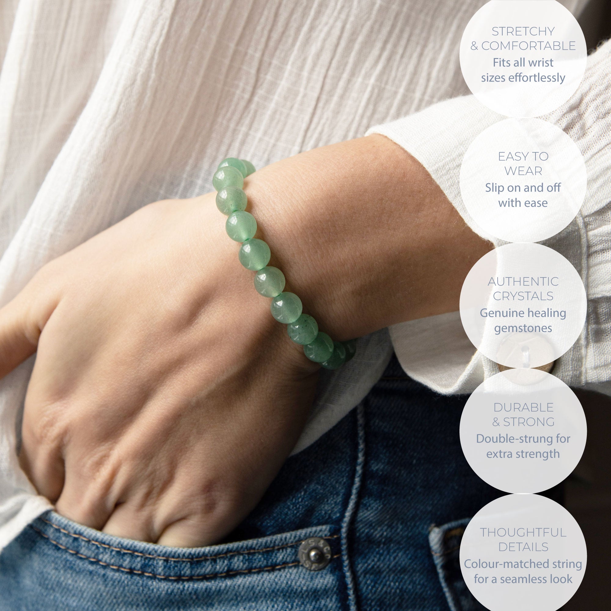 HEALING GREEN AVENTURINE BEAD BRACELET 8MM