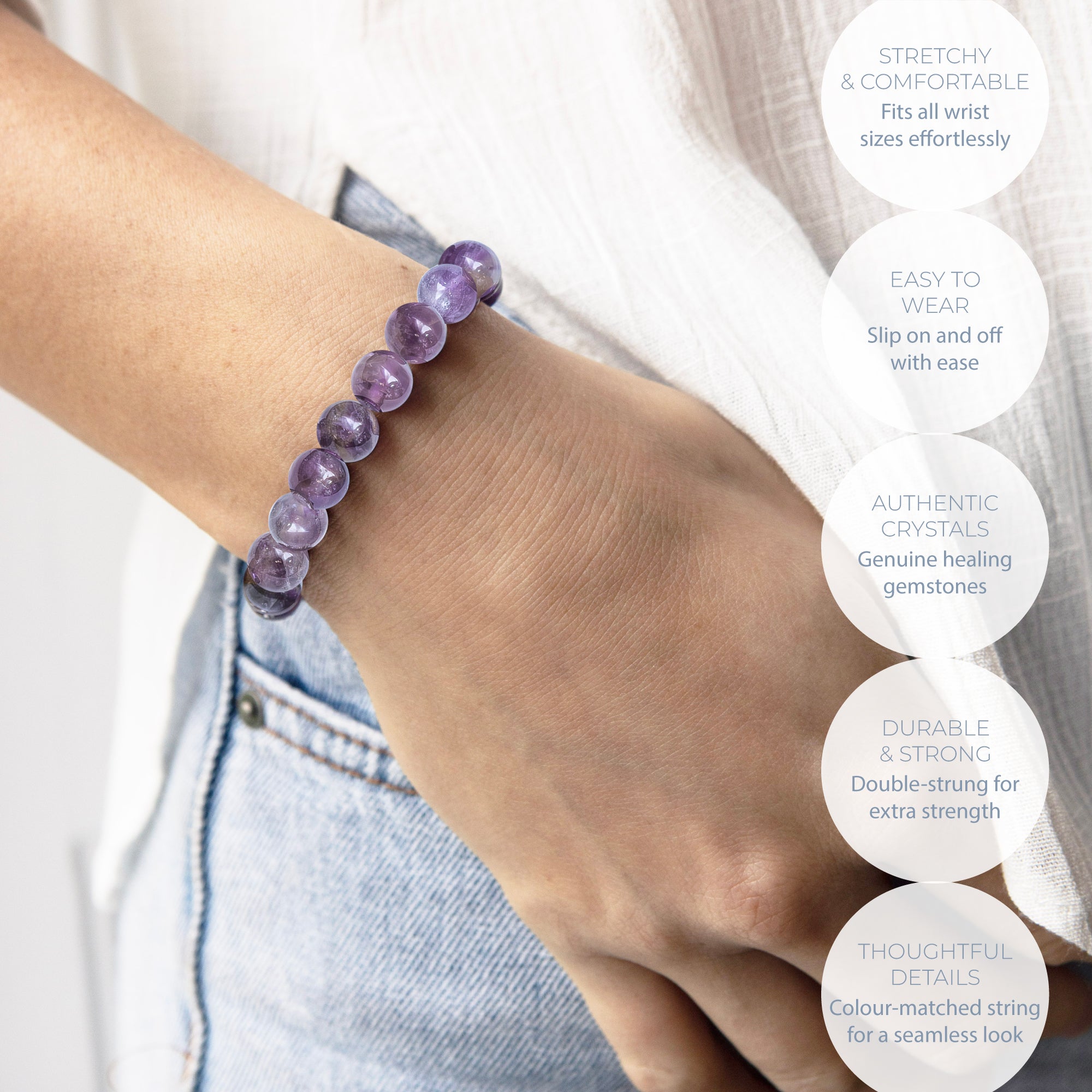 HEALING AMETHYST BEAD BRACELET 8MM