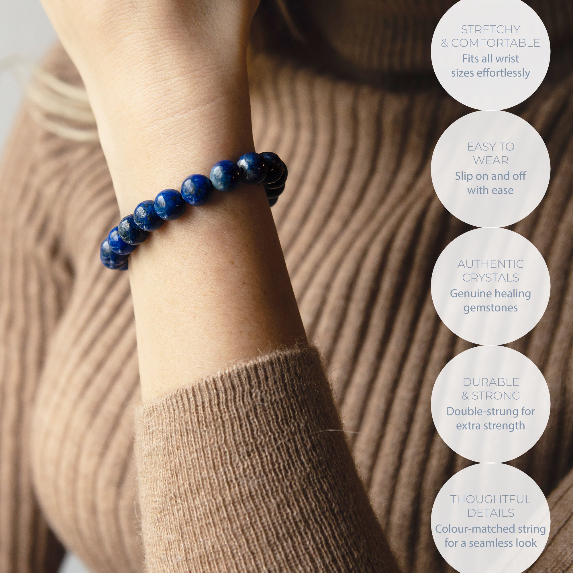 HEALING BLUE LAPIS LAZULI BEAD BRACELET 8MM