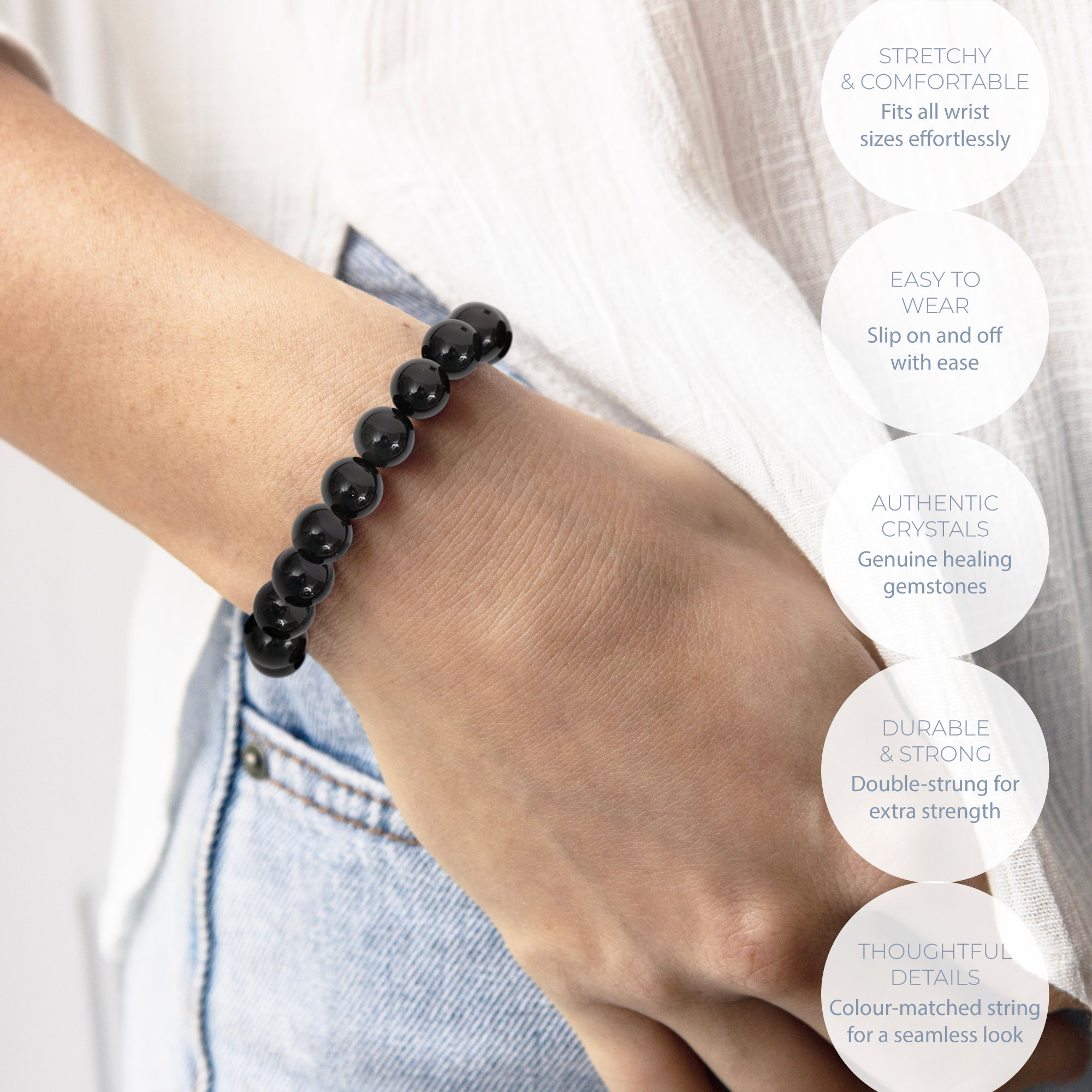 HEALING BLACK OBSIDIAN BEAD BRACELET 8MM