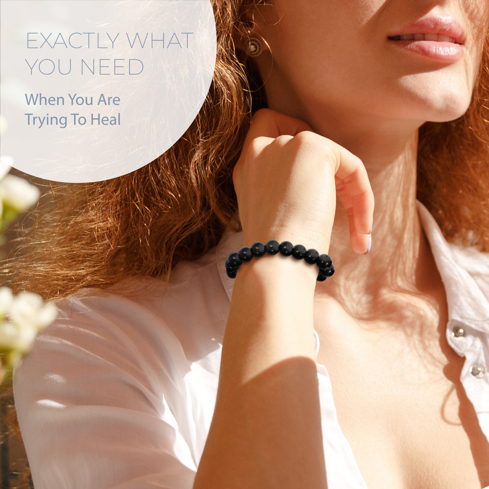 HEALING BLACK OBSIDIAN BEAD BRACELET 8MM