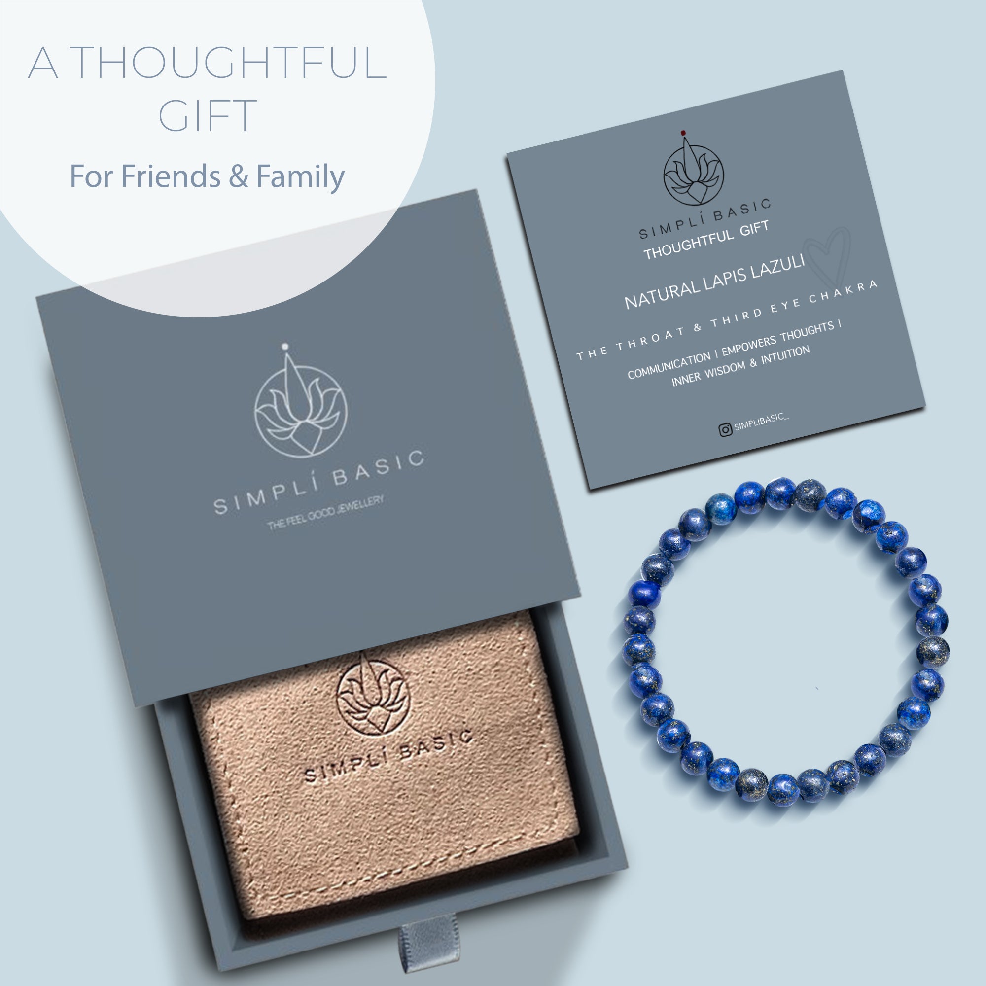 HEALING BLUE LAPIS LAZULI BEAD BRACELET 6MM