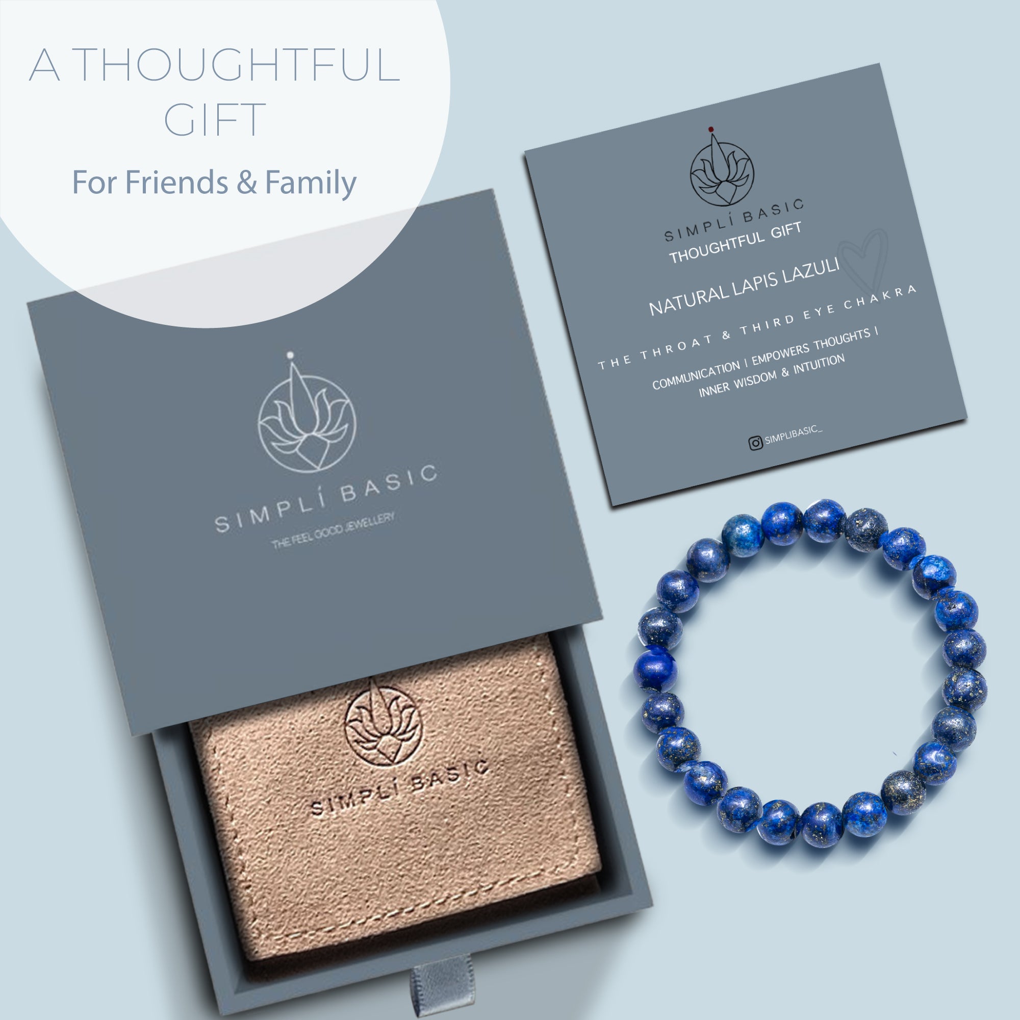 HEALING BLUE LAPIS LAZULI BEAD BRACELET 8MM