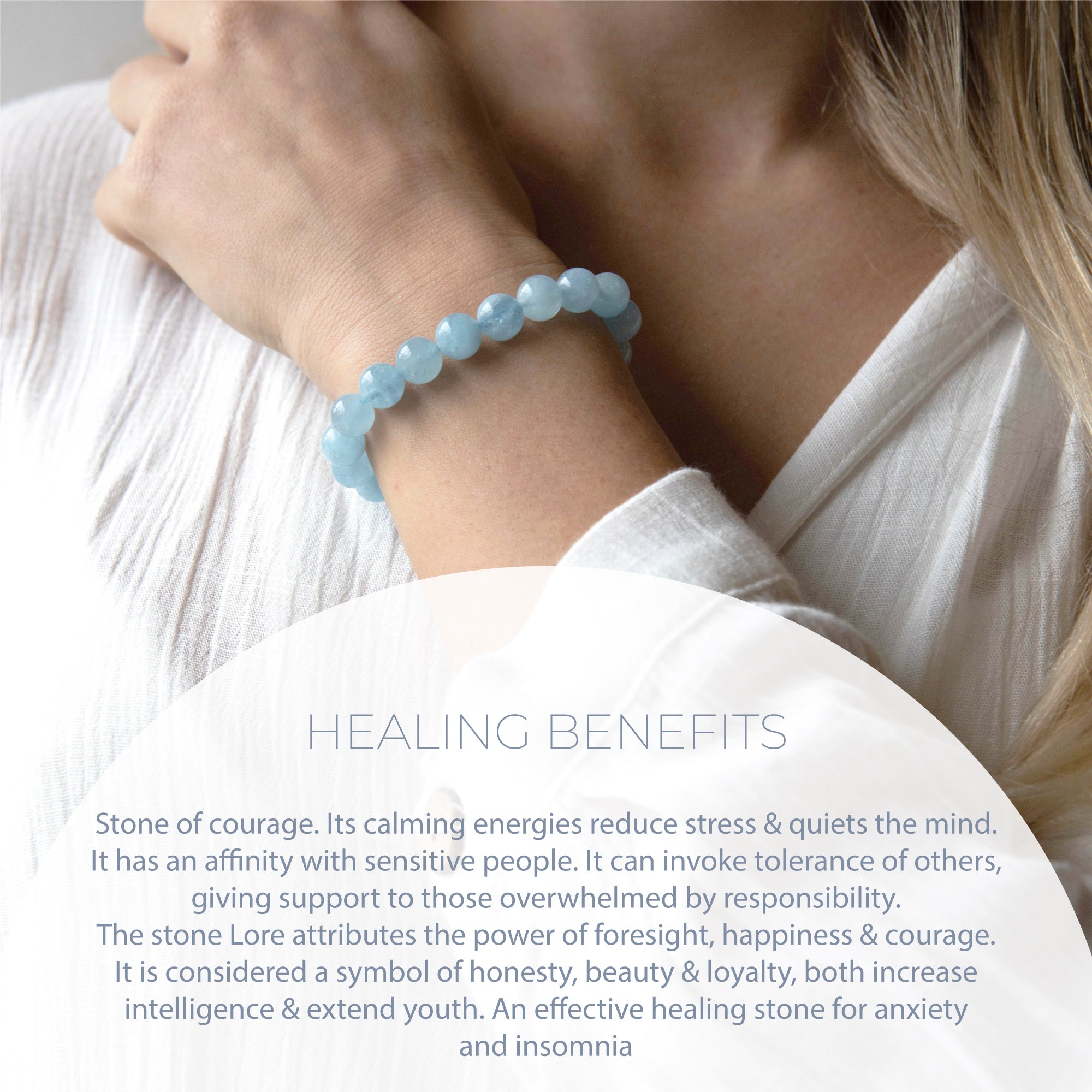 HEALING AQUAMARINE BEAD BRACELET 8MM