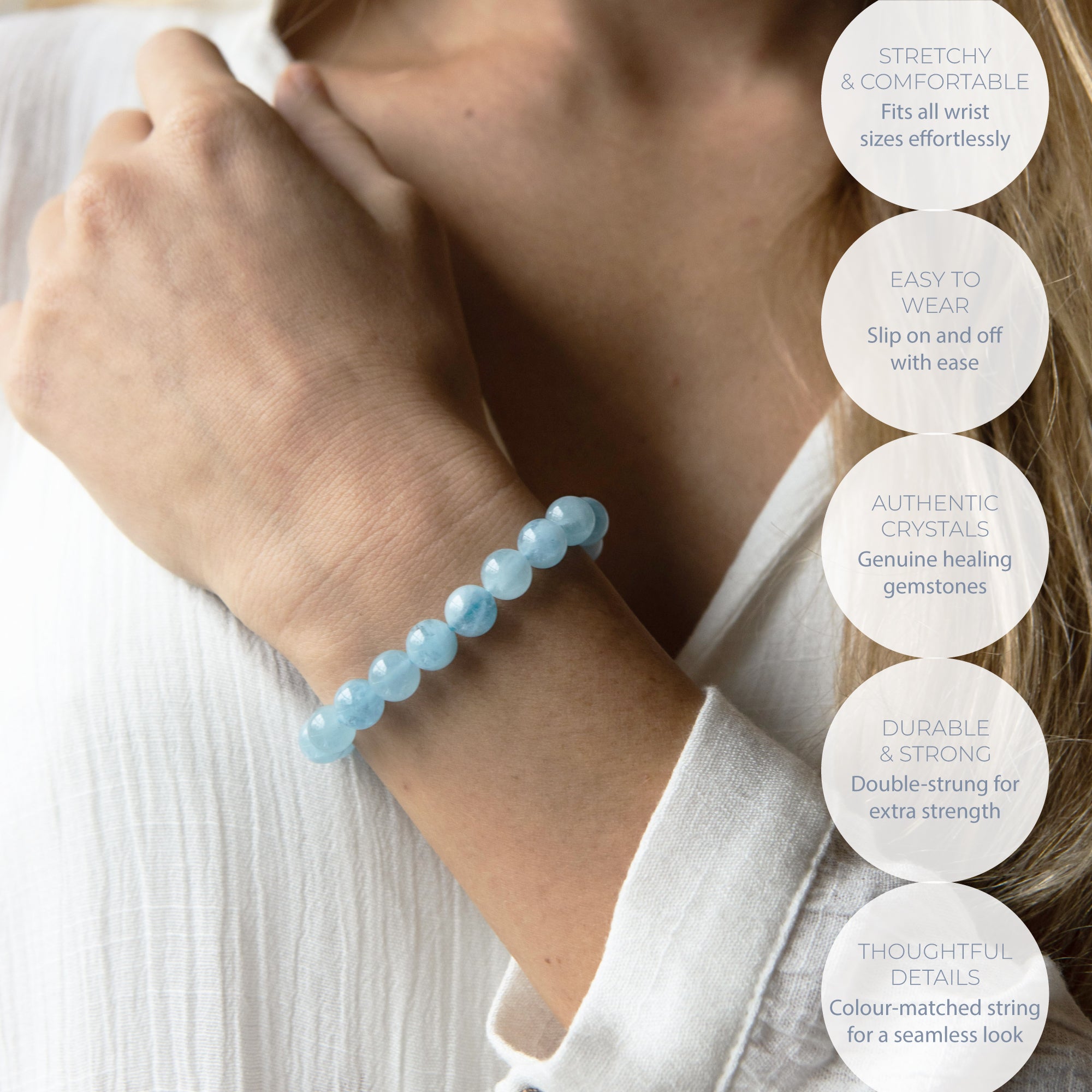 HEALING AQUAMARINE BEAD BRACELET 8MM