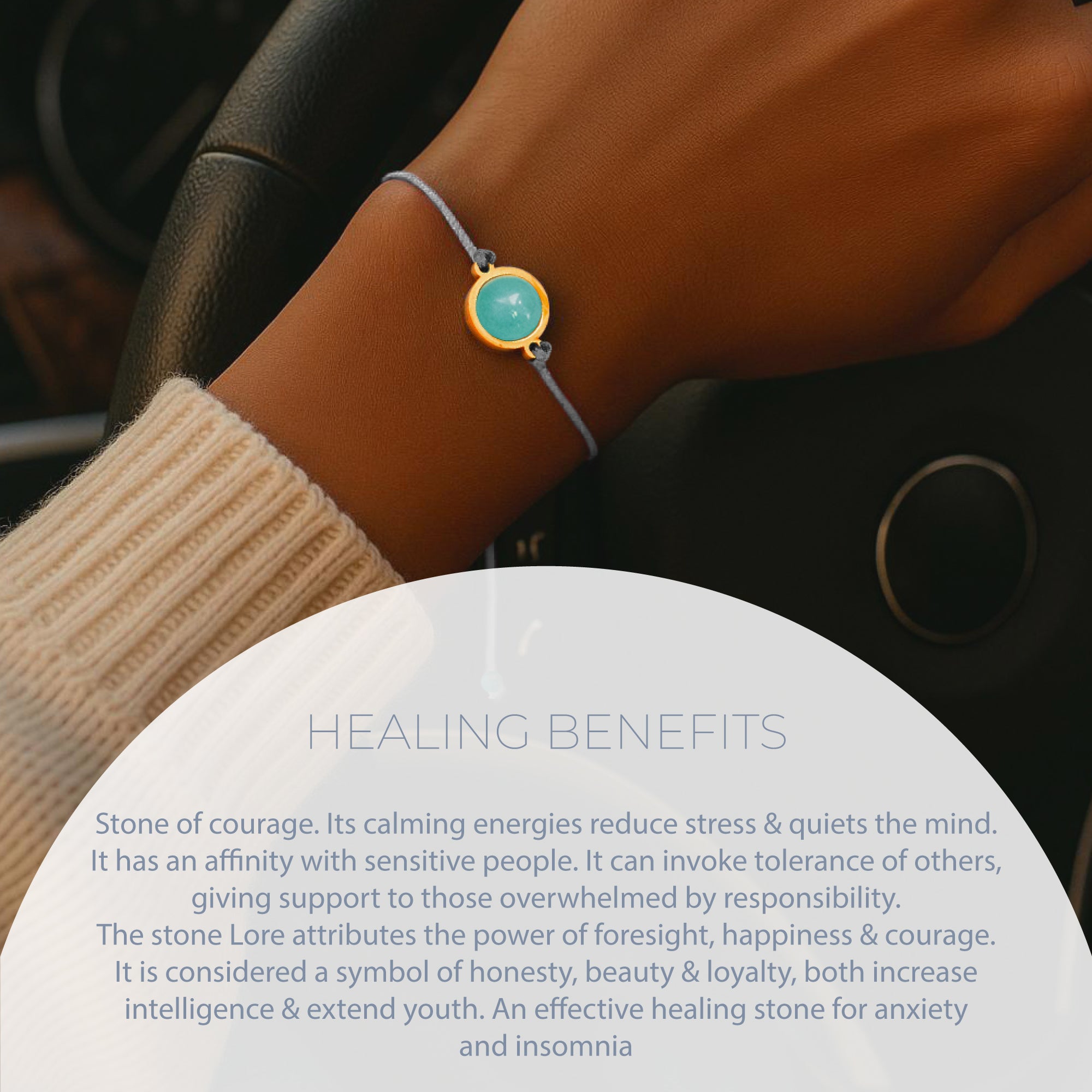 NATURAL AQUAMARINE & GREY STRING BRACELET – ADJUSTABLE SOFT CORD