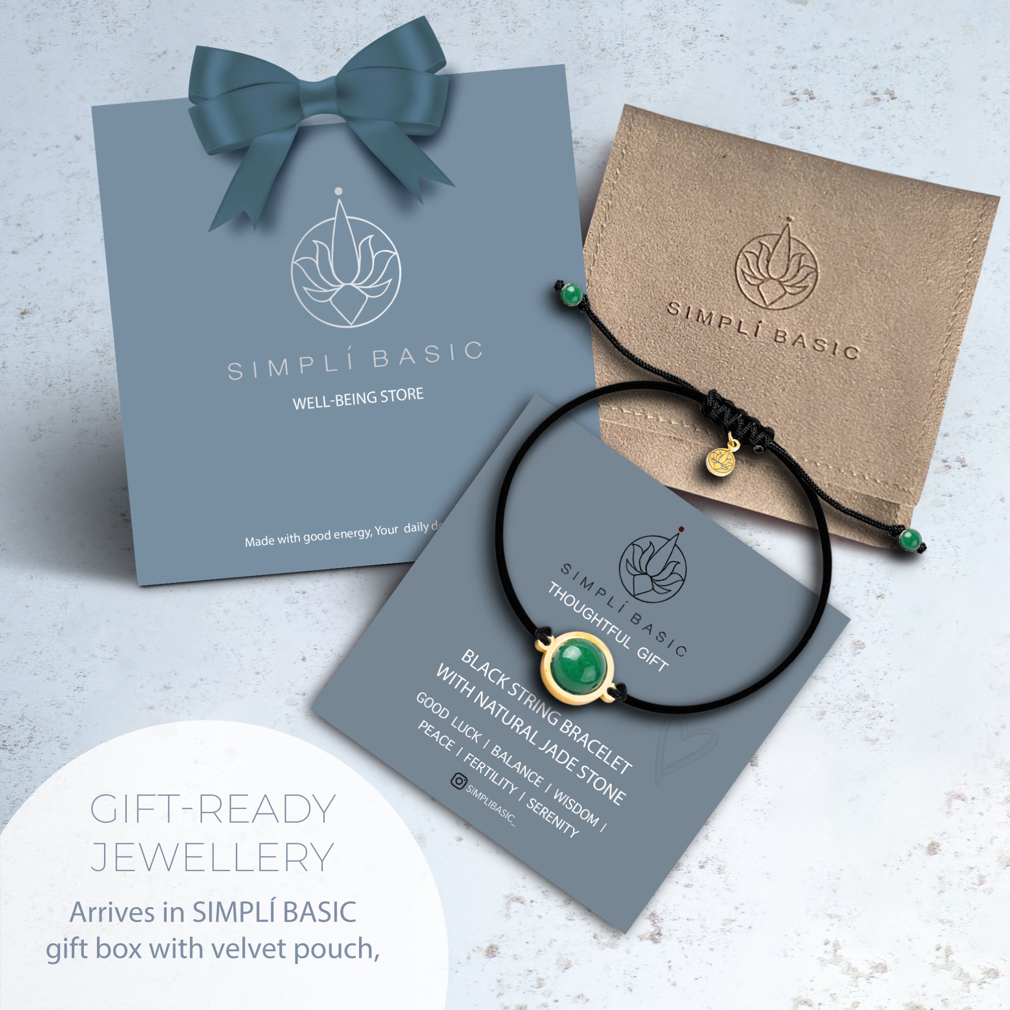 NATURAL JADE & BLACK STRING BRACELET – ADJUSTABLE SOFT CORD