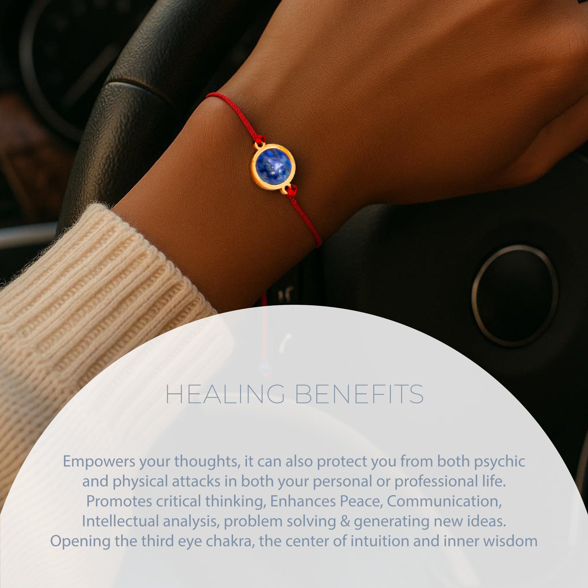NATURAL LAPIS LAZULI & RED STRING BRACELET – ADJUSTABLE SOFT CORD