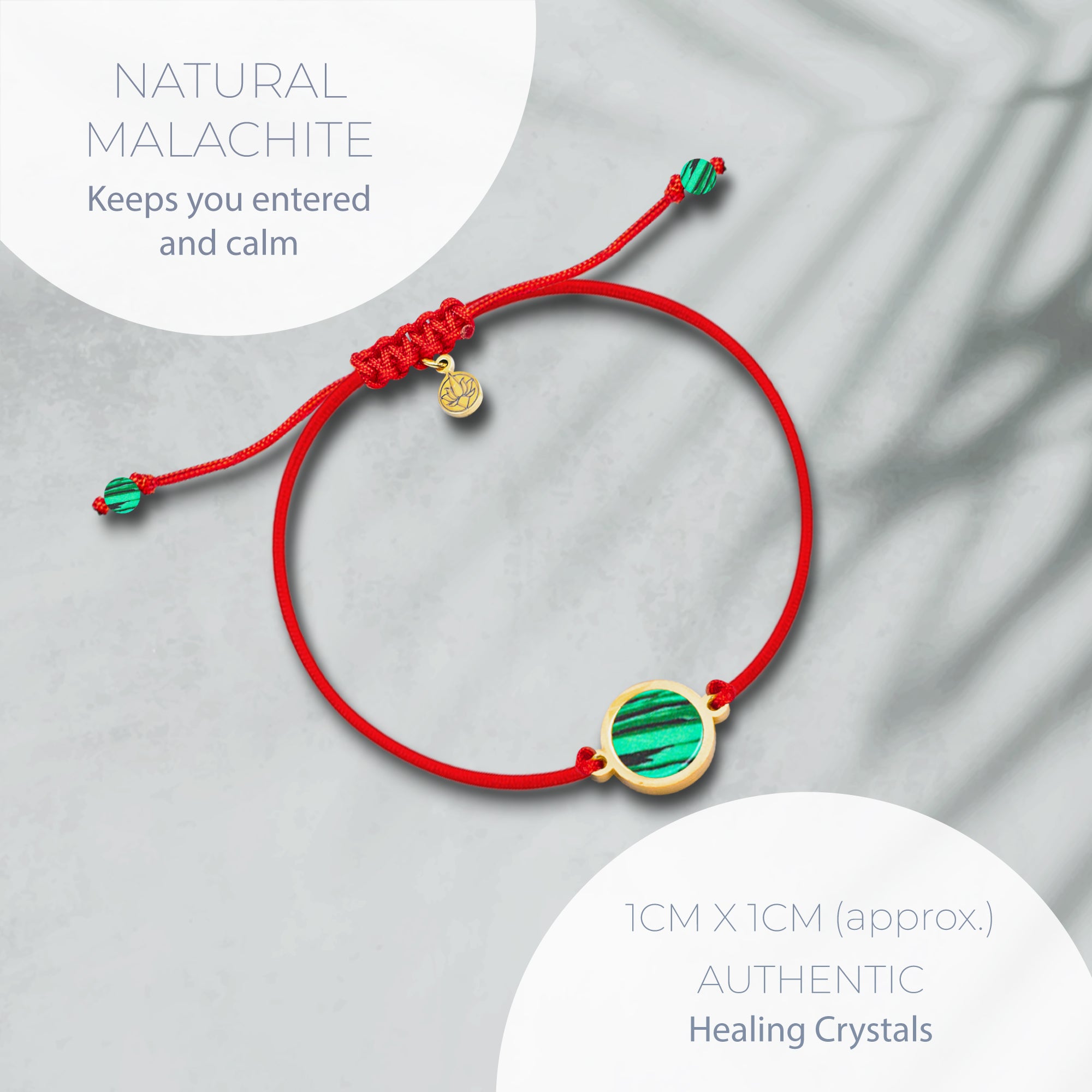 NATURAL MALACHITE & RED STRING BRACELET – ADJUSTABLE SOFT CORD