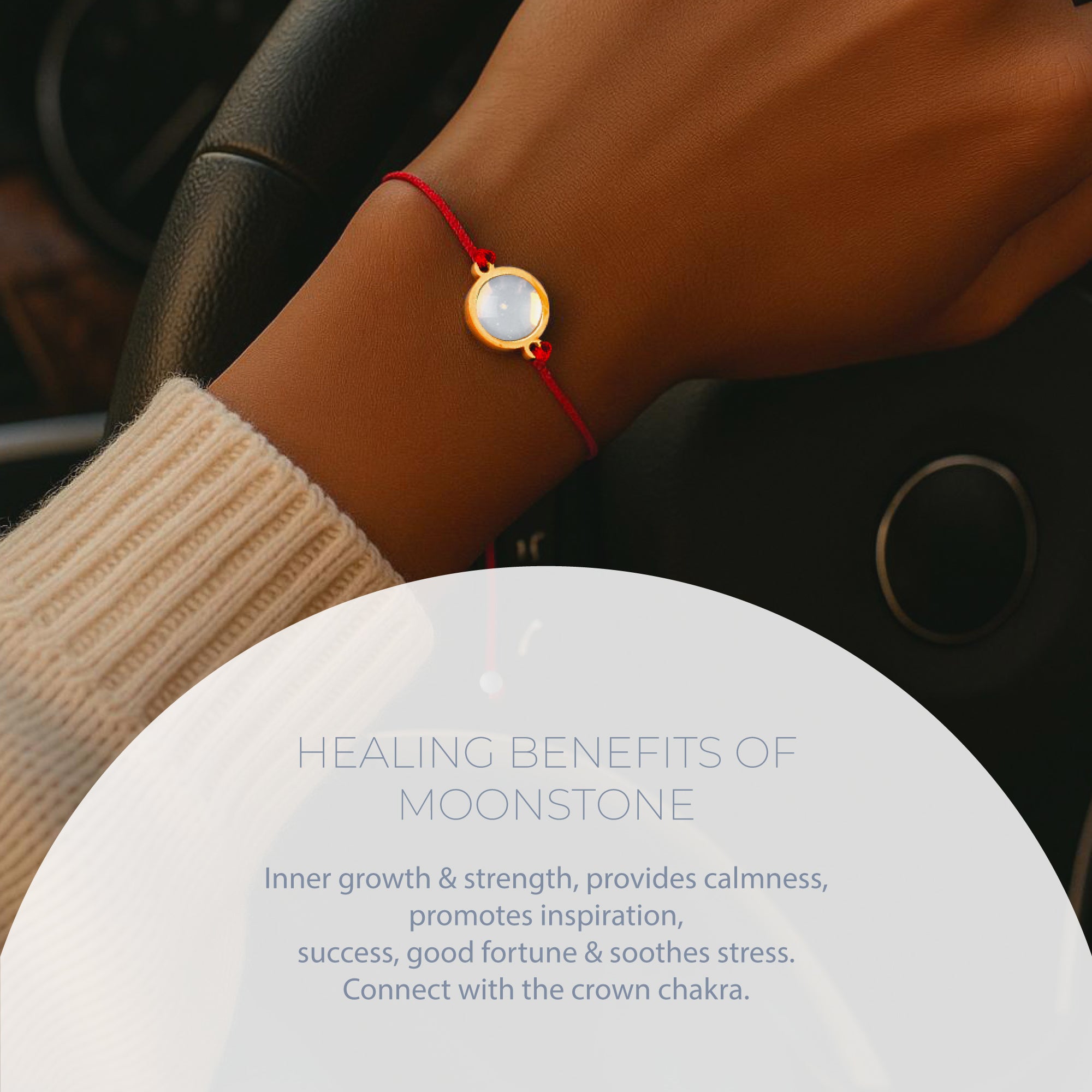 NATURAL MOONSTONE & RED STRING BRACELET – ADJUSTABLE SOFT CORD