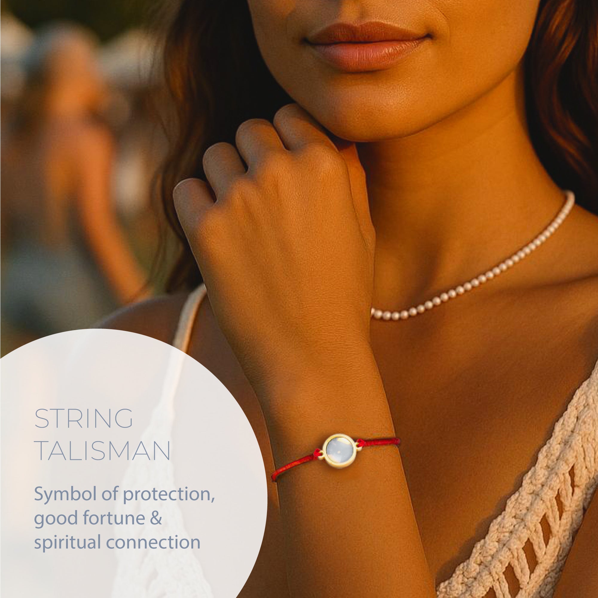 NATURAL MOONSTONE & RED STRING BRACELET – ADJUSTABLE SOFT CORD