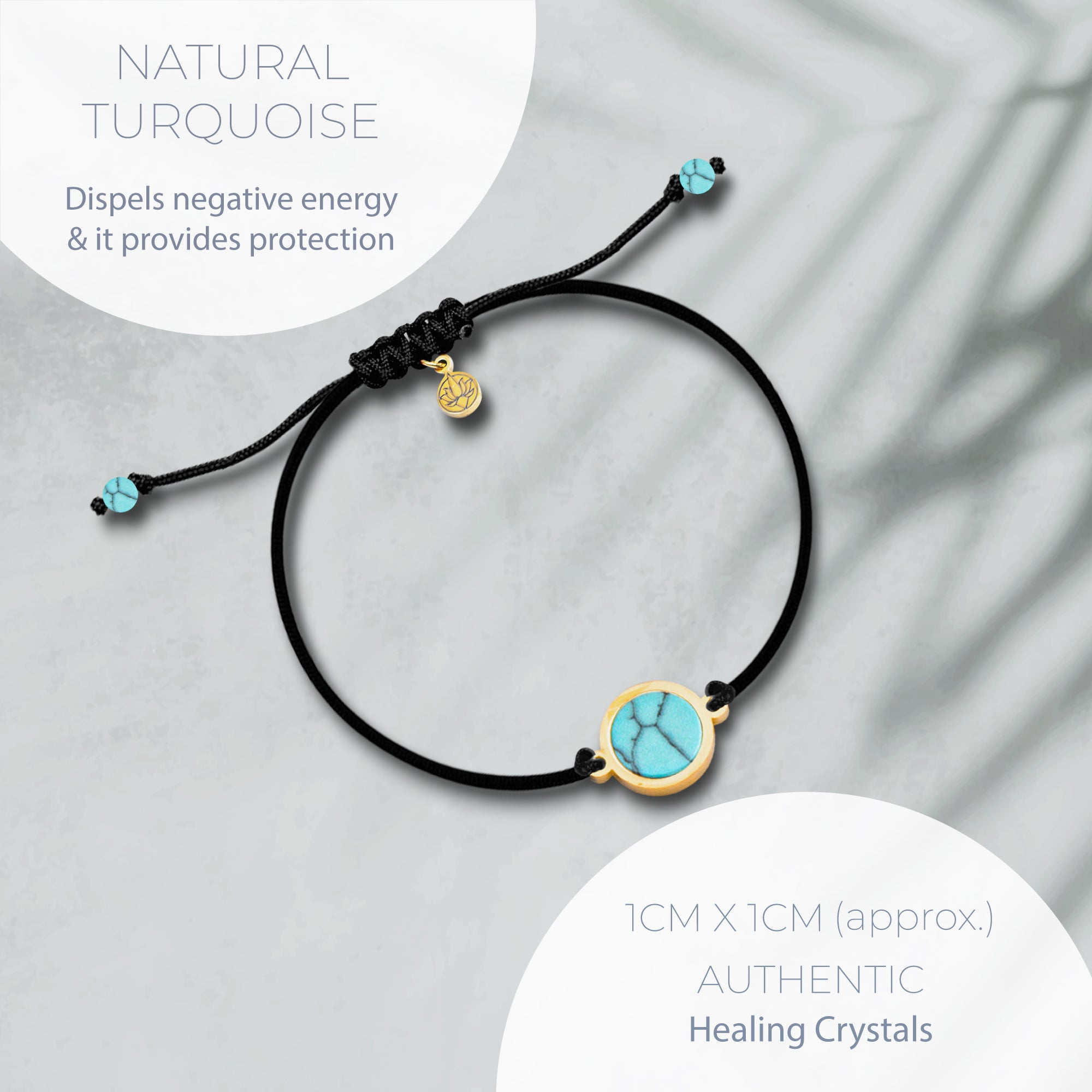 NATURAL TURQUOISE STONE STRING BRACELET – ADJUSTABLE BLACK SOFT CORD