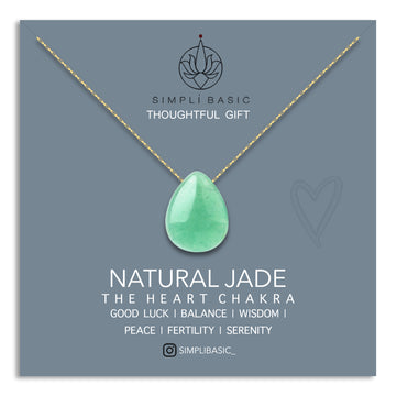 NATURAL JADE TEARDROP 18K GOLD PLATED CHAIN NECKLACE