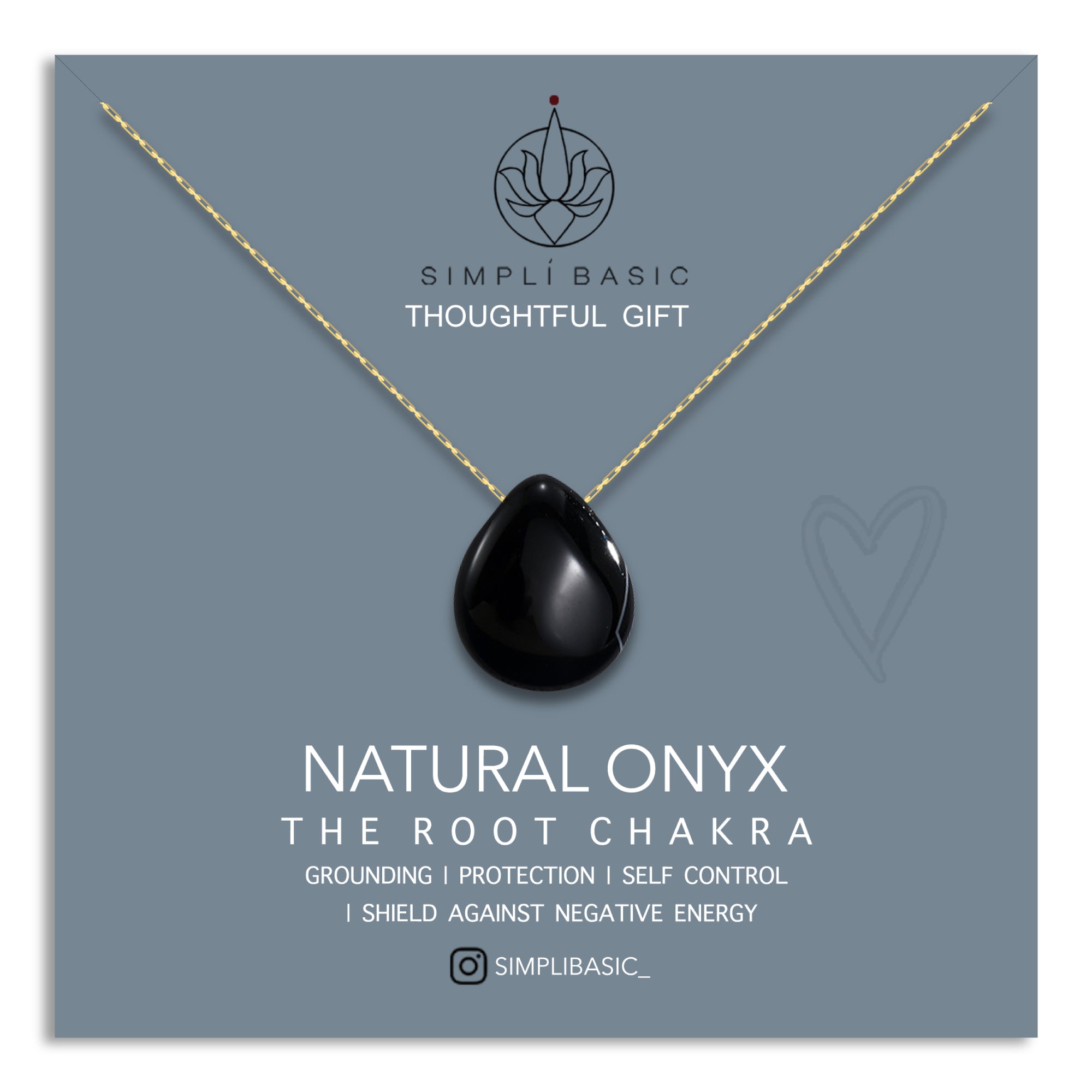 NATURAL BLACK ONYX TEARDROP 18K GOLD PLATED CHAIN NECKLACE