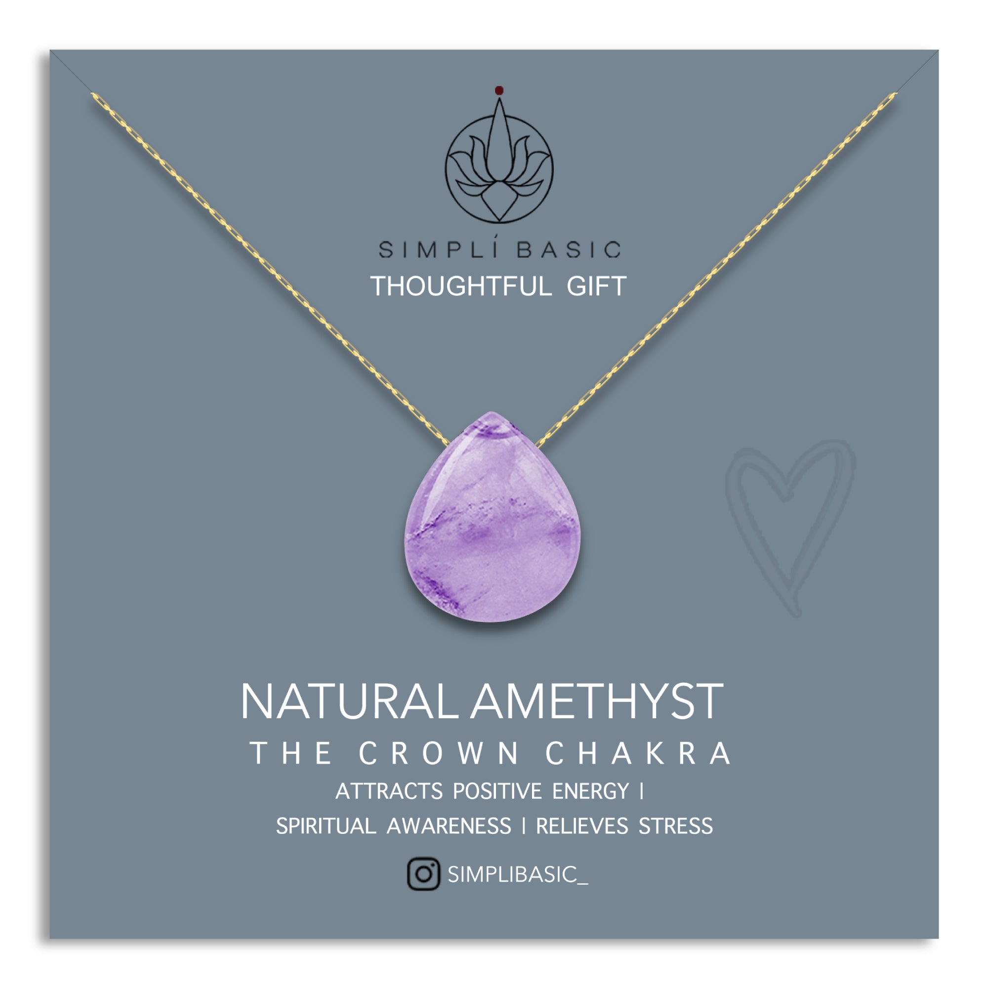 NATURAL AMETHYST TEARDROP 18K GOLD PLATED CHAIN NECKLACE