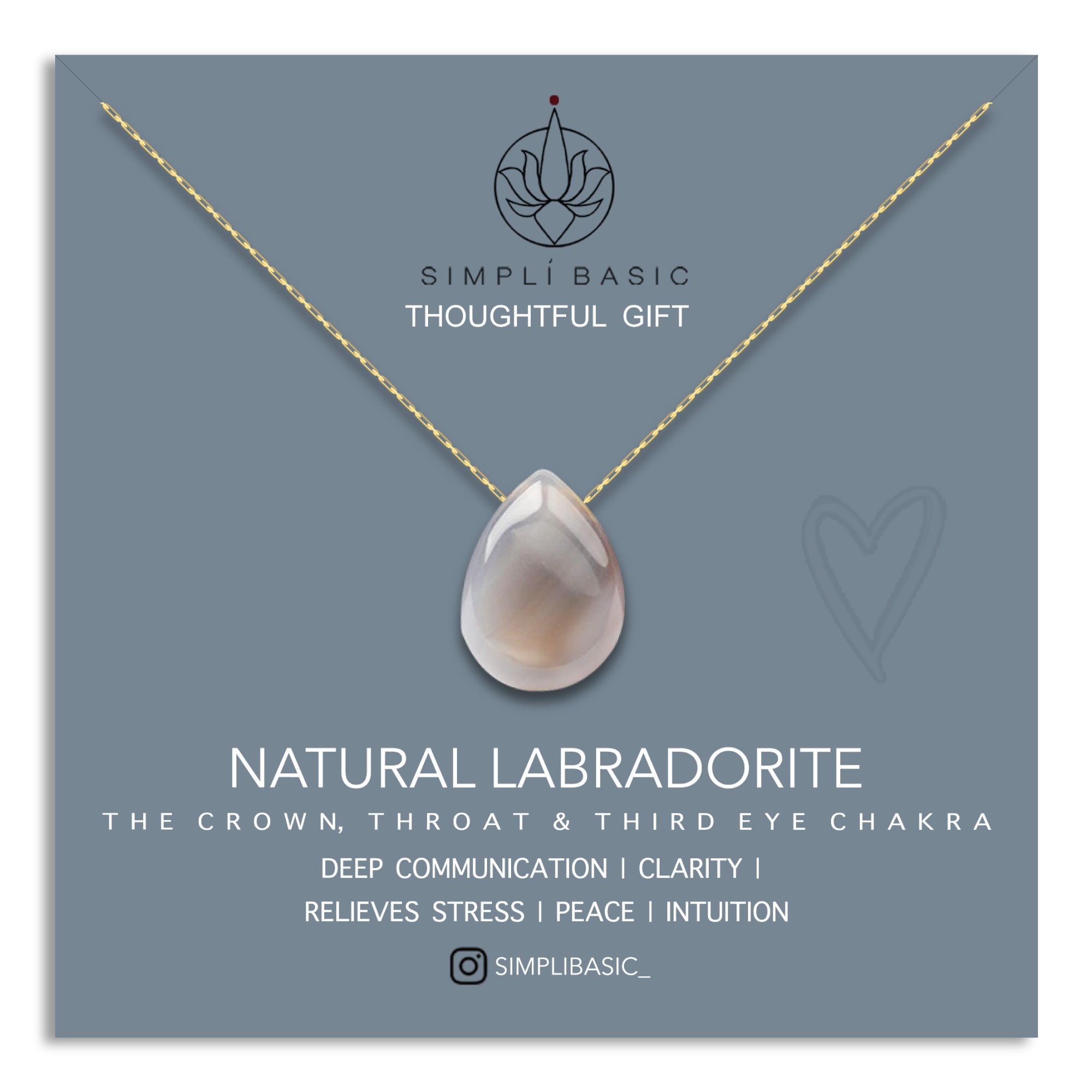 NATURAL LABRADORITE FLOATING STONE 18K GOLD PLATED CHAIN NECKLACE