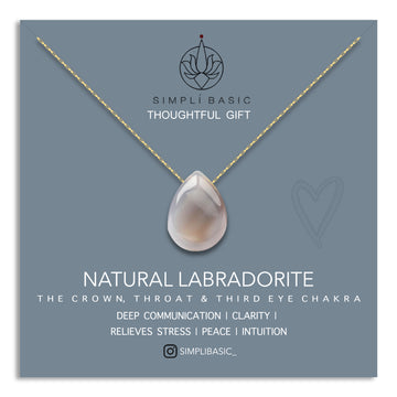 NATURAL LABRADORITE TEARDROP 18K GOLD PLATED CHAIN NECKLACE