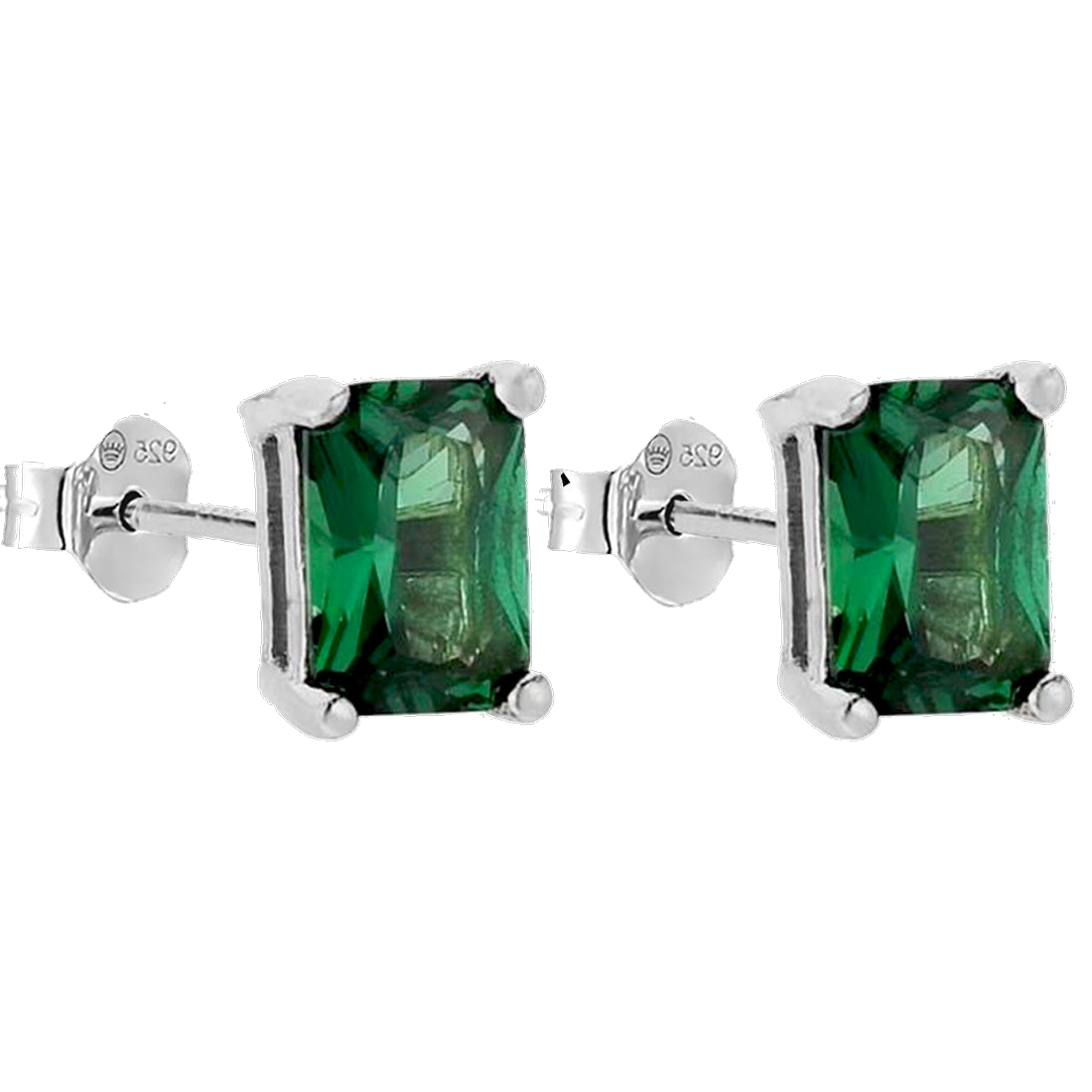 Green Emerald Cut Stud Silver