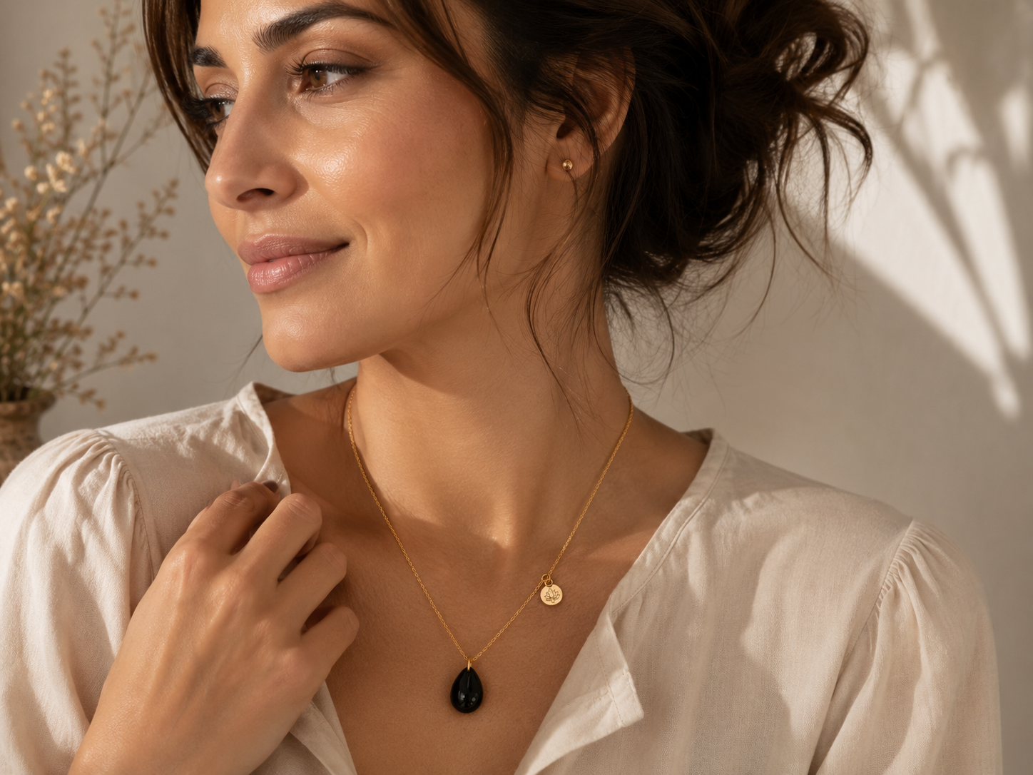 ORĀ Floating Black Onyx Necklace - on model