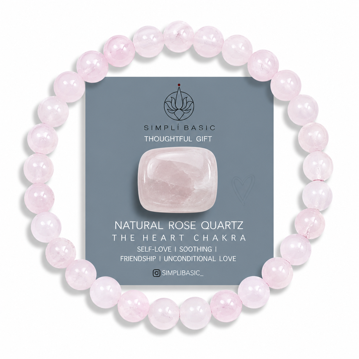 HEALING ROSE QUARTZ BEAD BRACELET & KEEPSAKE STONE