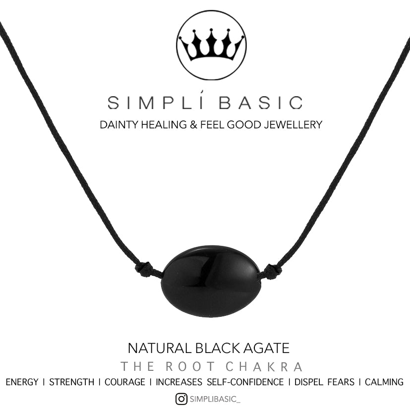 Black Agate cord necklace (oval stone)