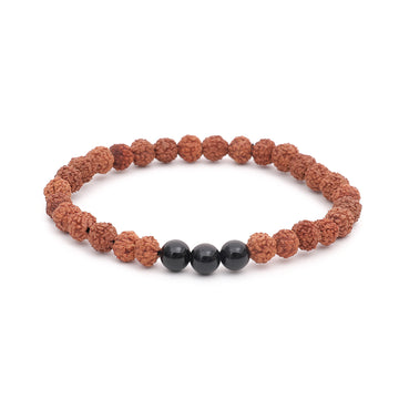 Healing Rudraksha Seed Bead & 3 Black Agate bead bracelet 6mm