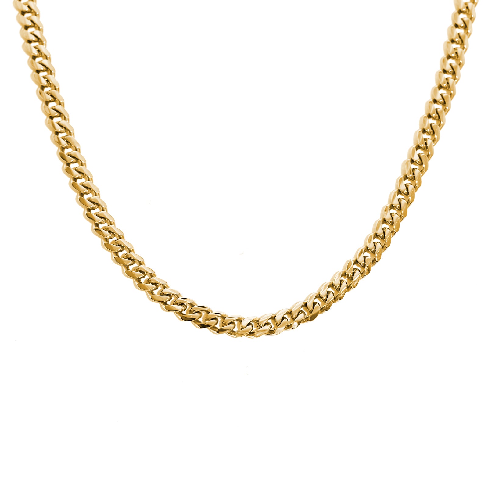 Choker Necklace Flat Curb Chain, Stainless Steel 18K Gold