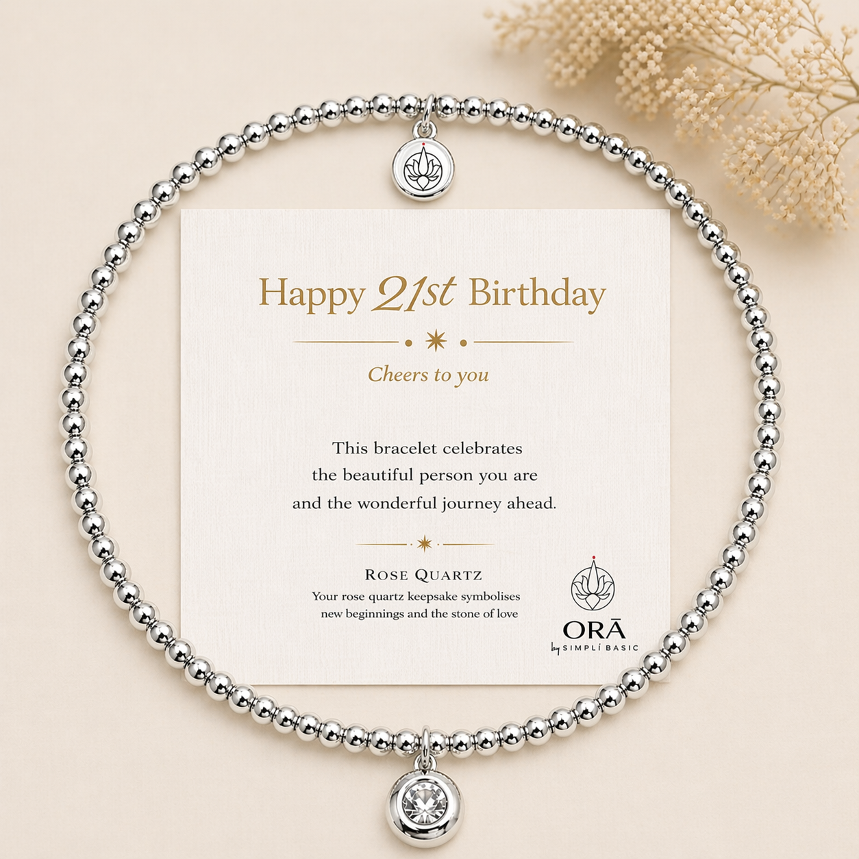 21st Birthday Rose Quartz Stainless Steel Bead Bracelet – Meaningful Milestone Gift for Her