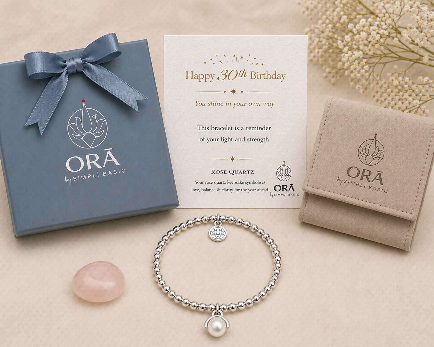 30th Birthday Rose Quartz Stainless Steel Bead Bracelet – Meaningful Gift for Her