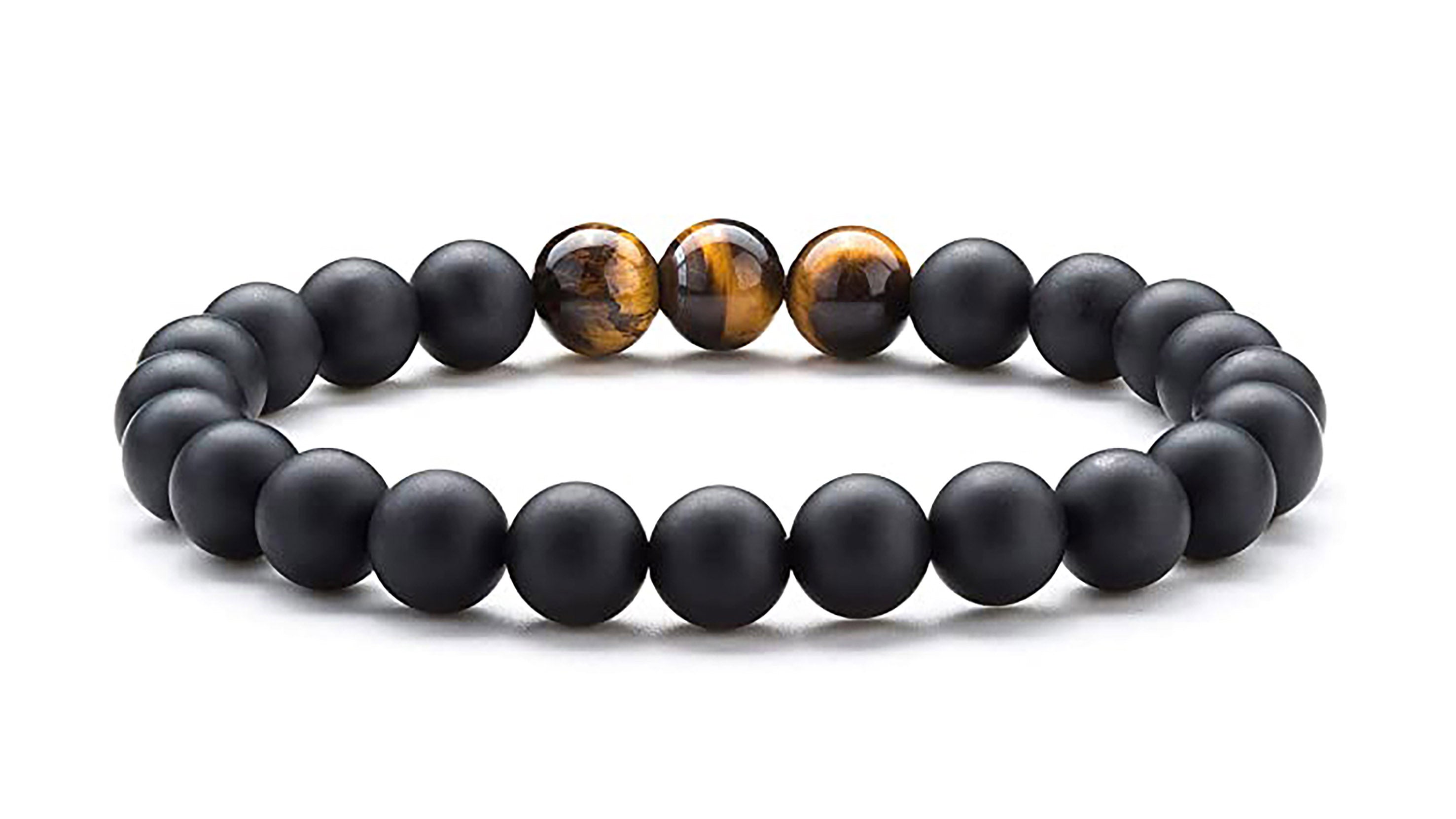 Healing Matte Onyx & 3 Tiger Eye bead bracelet 8mm