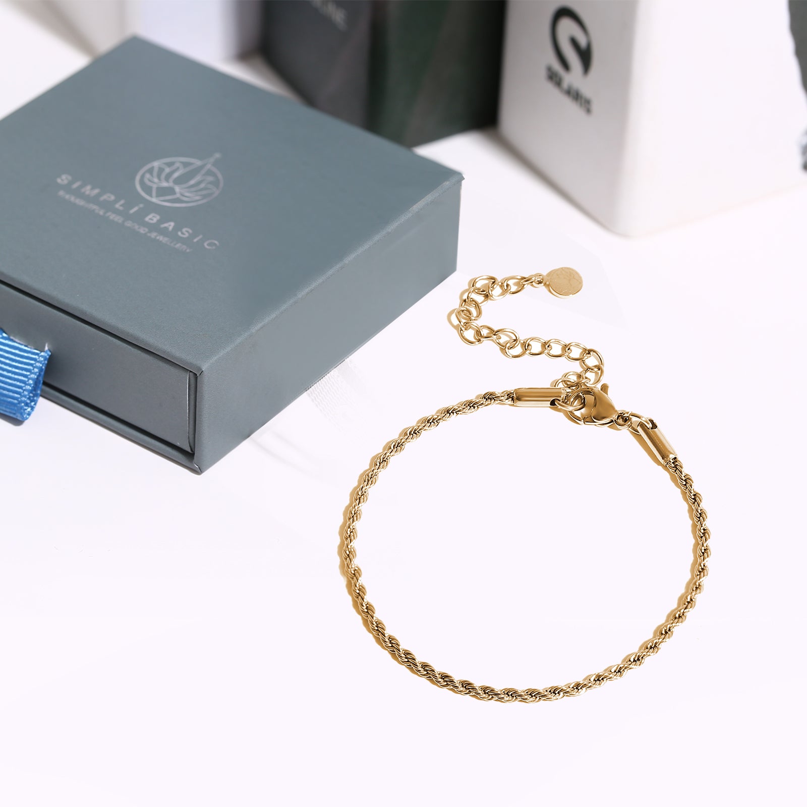 Rope Chain Bracelet, Stainless Steel 18K Gold