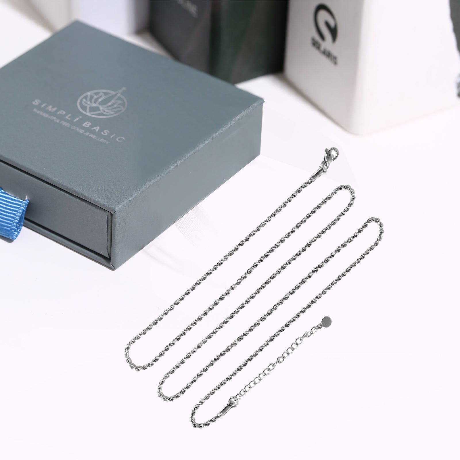 Long Rope Chain Necklace, Stainless Steel